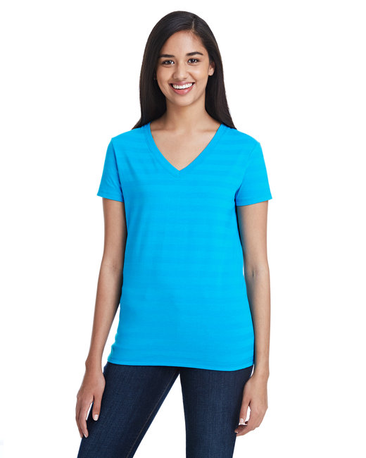 252RV - Threadfast Apparel Ladies' Invisible Stripe V-Neck T-Shirt