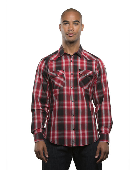 B8206 - Burnside Men's Long-Sleeve Western Plaid Shirt
