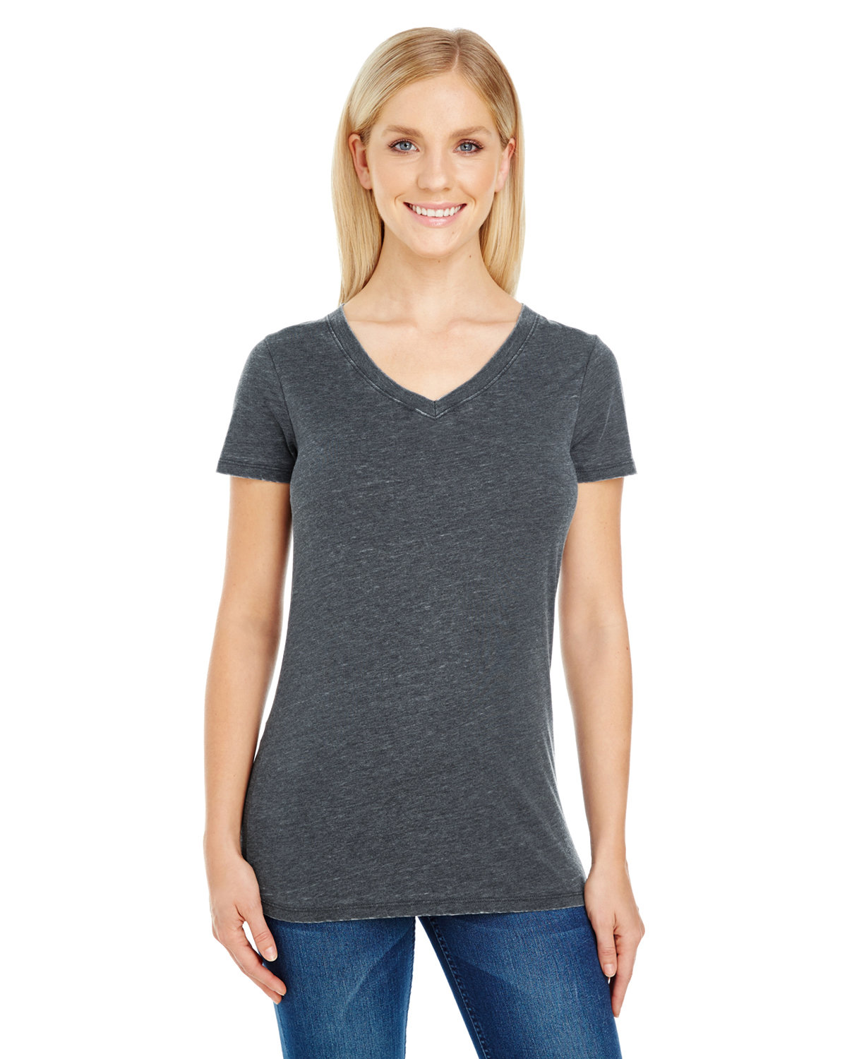 Ladies Vintage Dye Short-Sleeve V-Neck T-Shirt-