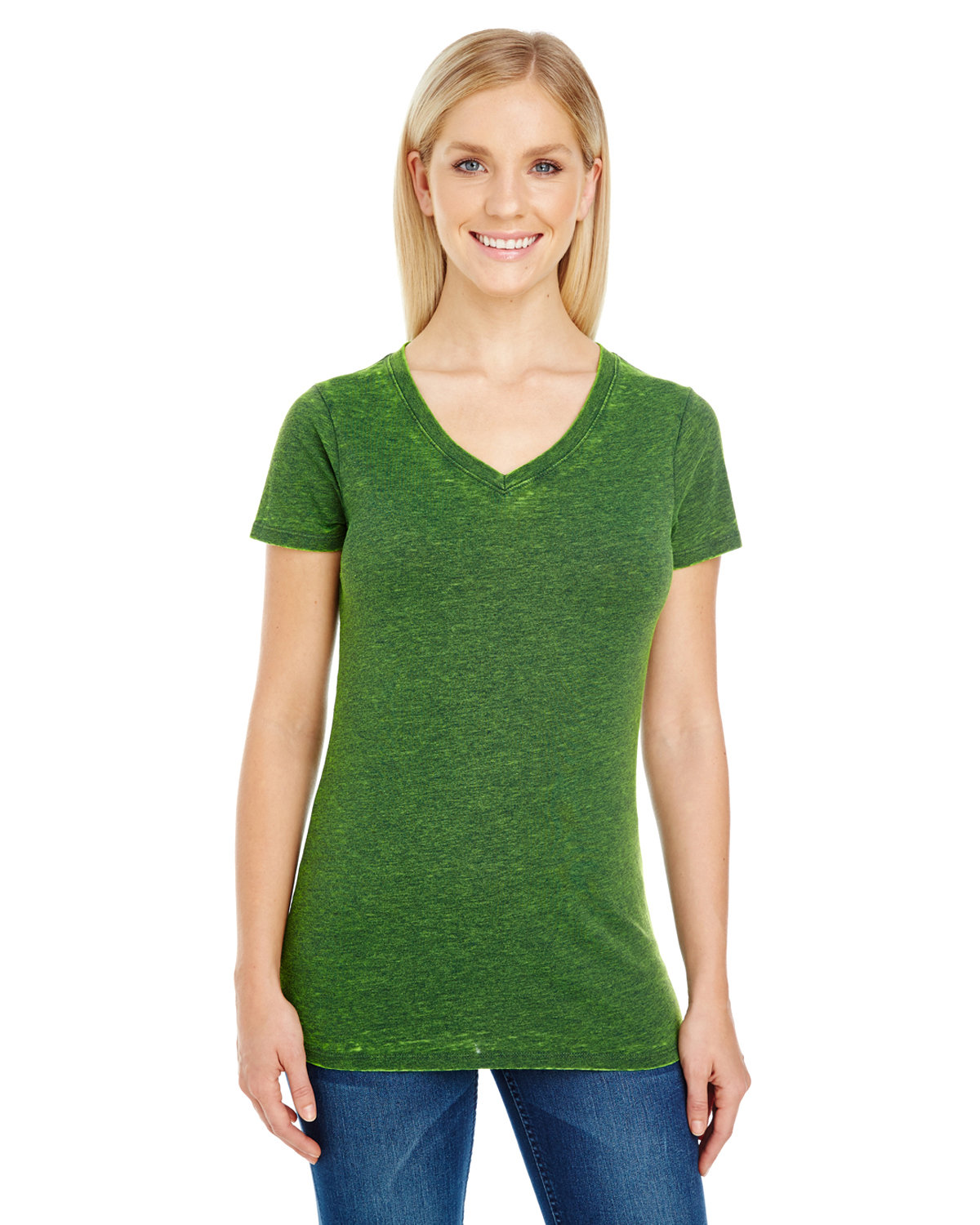 Ladies Cross Dye Short-Sleeve V-Neck T-Shirt-