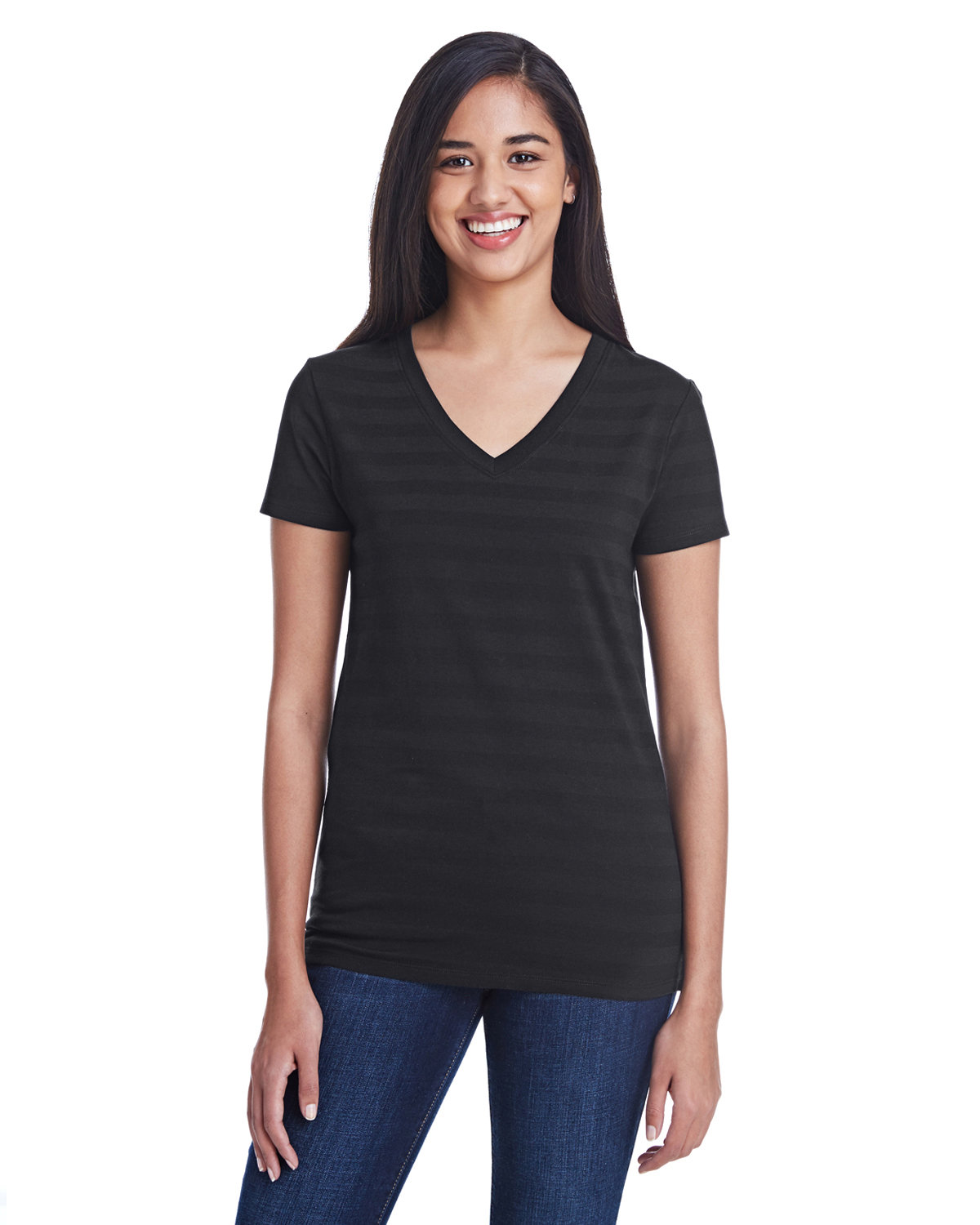 Ladies Invisible Stripe V-Neck T-Shirt-