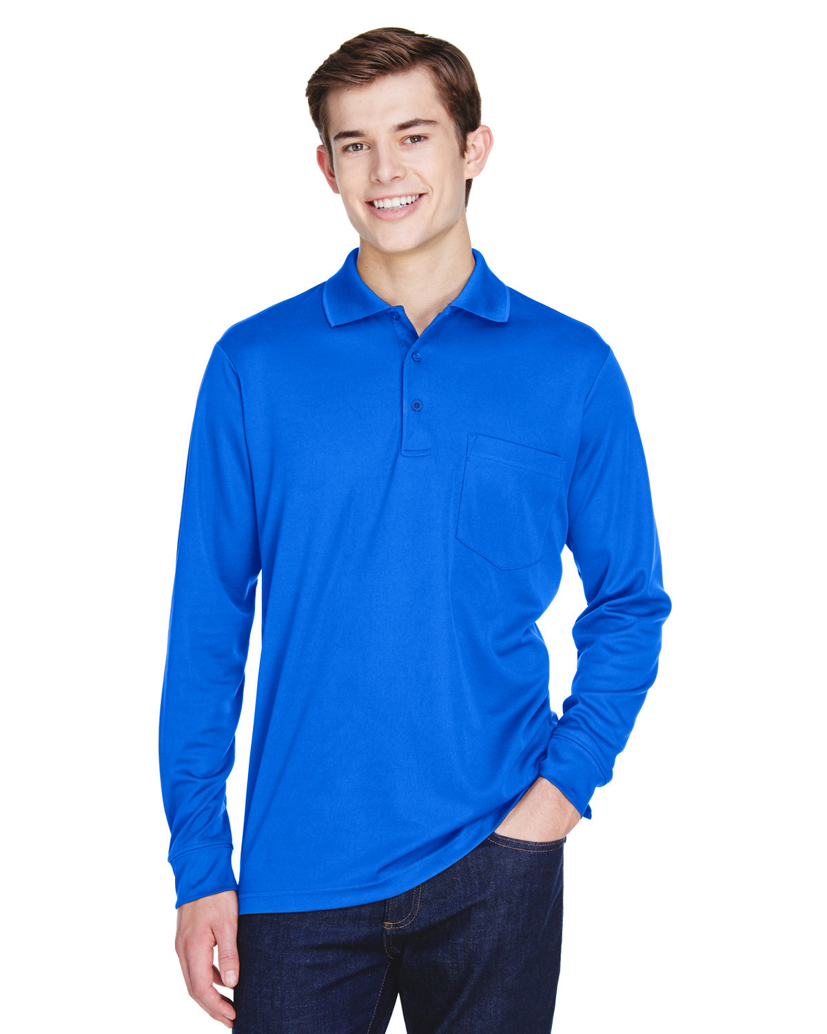Adult Pinnacle Performance Long&#45;Sleeve Pique Polo With Pocket-CORE365