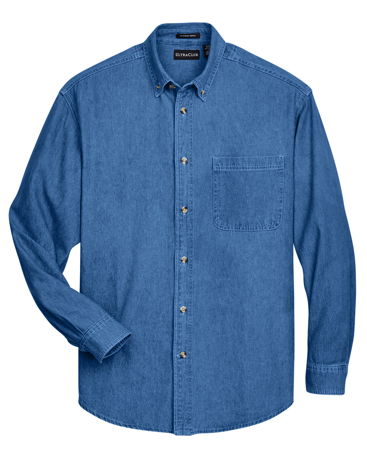 UltraClub Long-Sleeve Cypress Denim with Pocket Solid Button Up Shirt Men/'s 8960