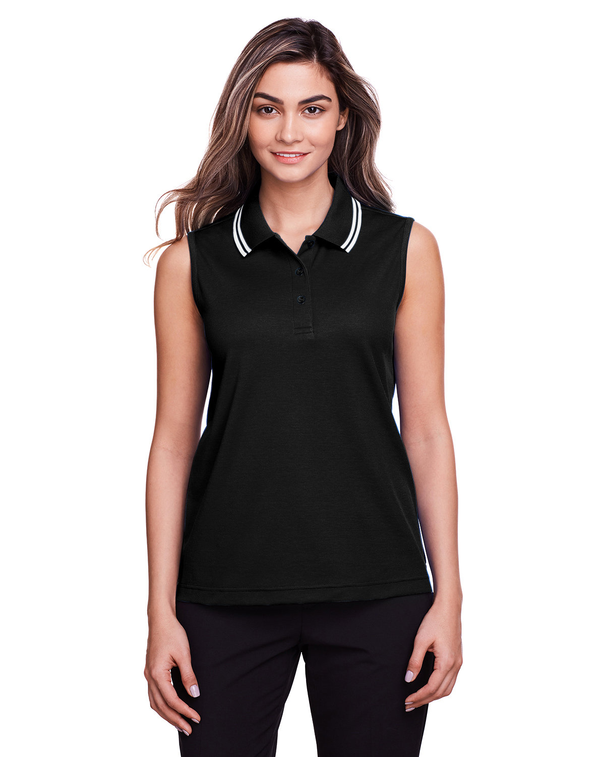 Crownlux Performance® ladies Plaited Tipped Sleeveless Polo-