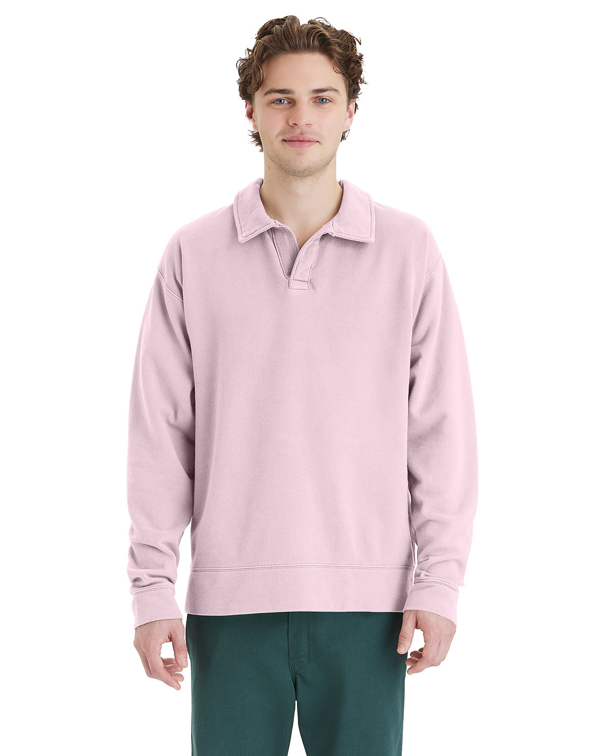 Unisex Garment Dye Polo Collar Sweatshirt-