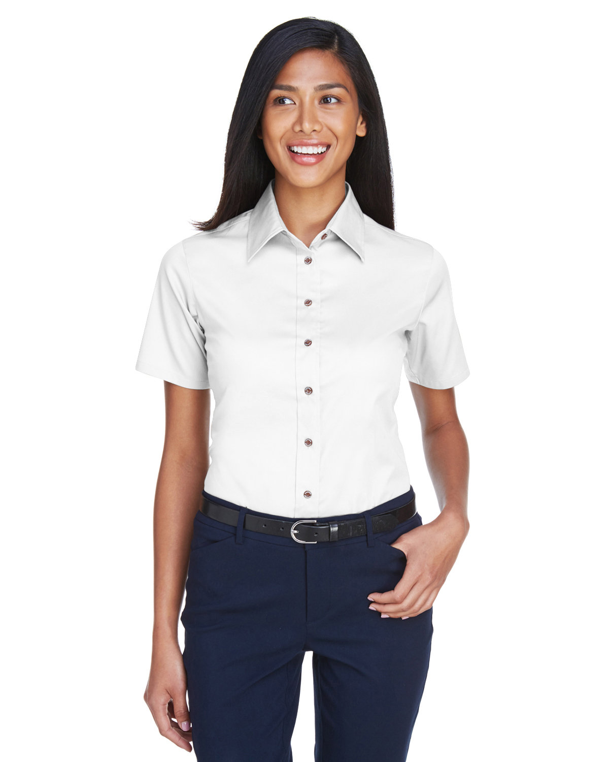 Ladies Easy Blend™ Short-Sleeve Twill Shirt With stain-Release-Harriton