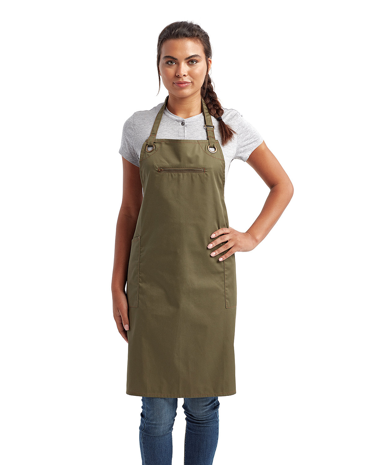 Unisex ‘barley’ Contrast Stitch Recycled Bib Apron-Artisan Collection by Reprime