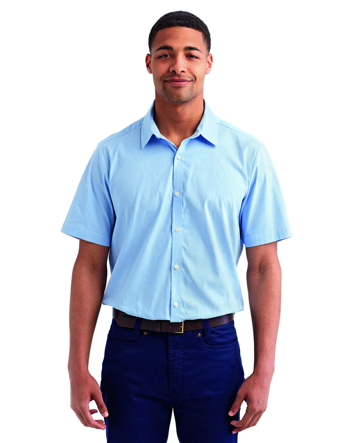Mens Microcheck Gingham Short-Sleeve Cotton Shirt-