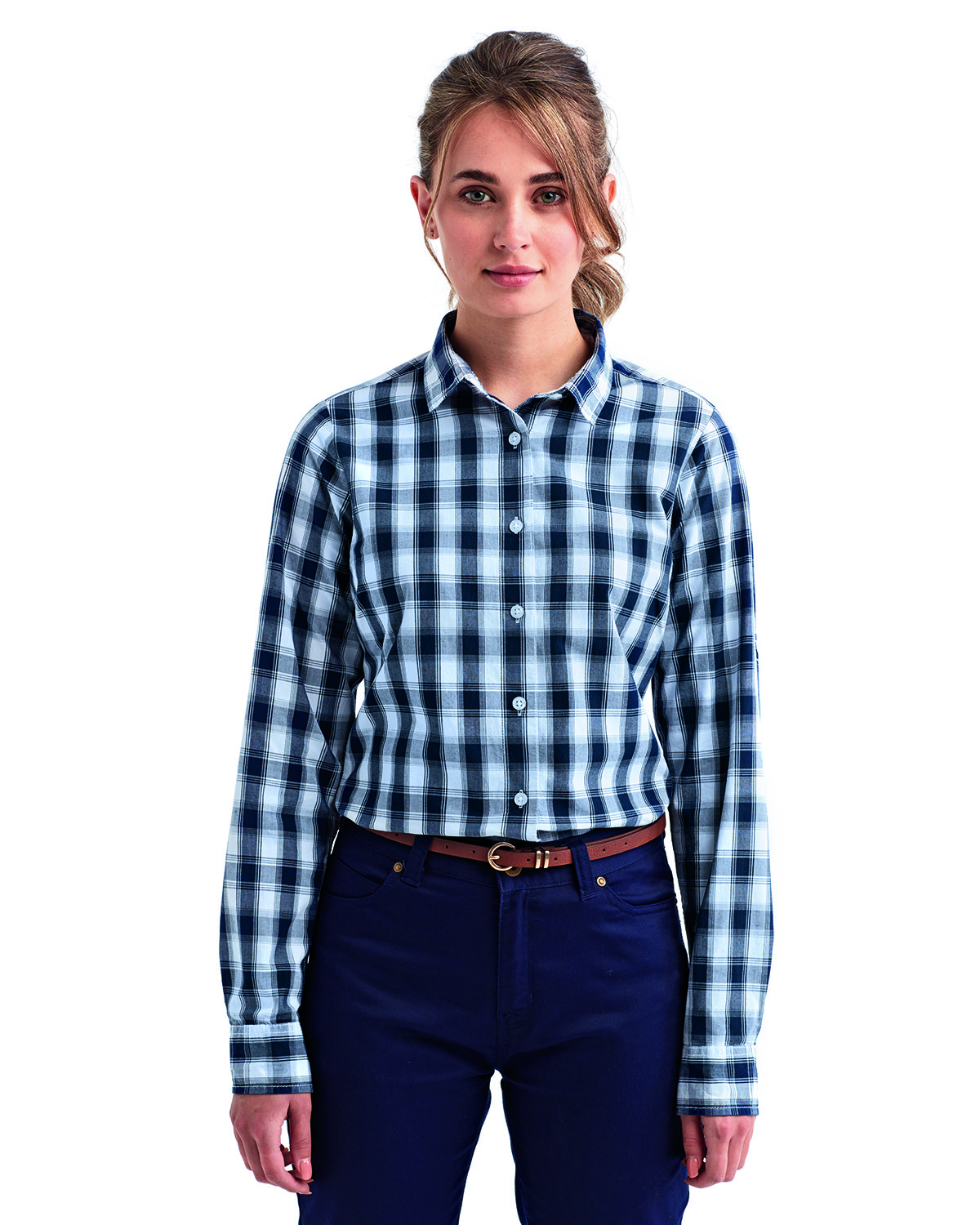 Ladies Mulligan Check Long&#45;Sleeve Cotton Shirt-Artisan Collection by Reprime