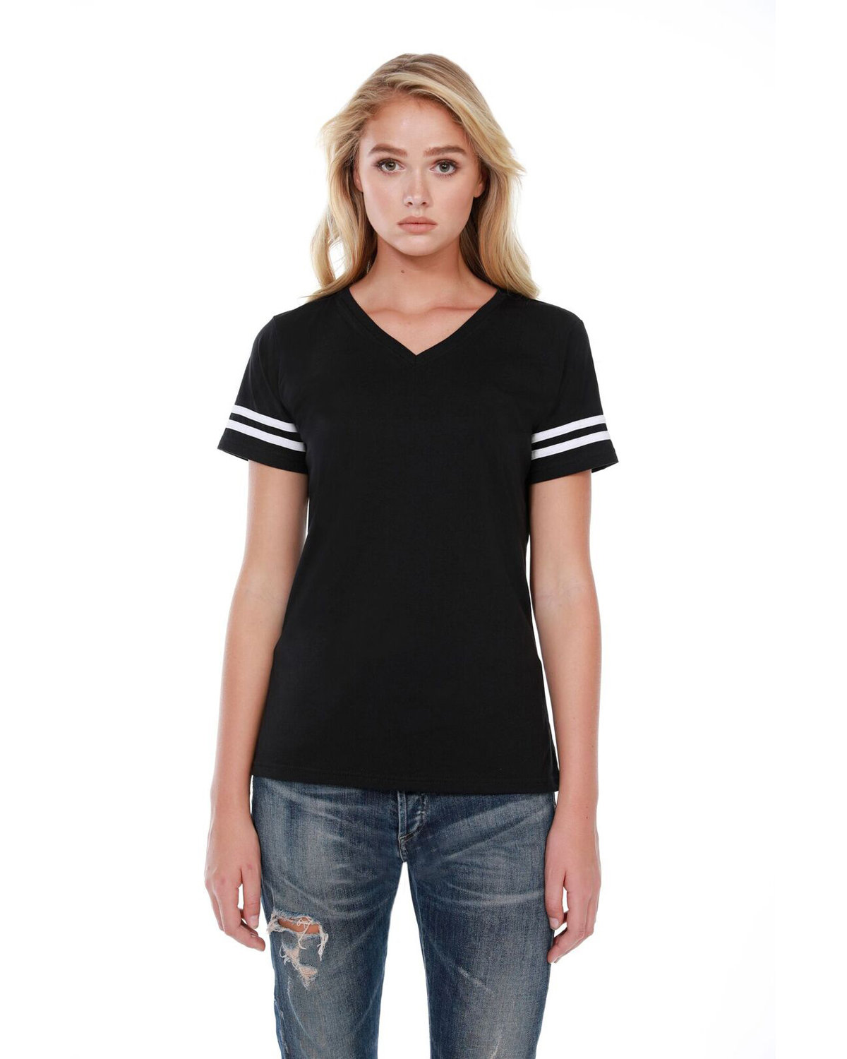 Ladies Cvc Striped Varsity T-Shirt-