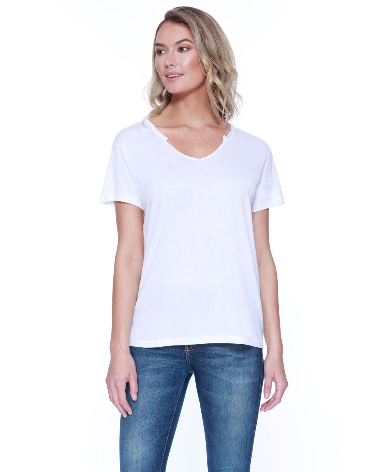 Ladies Cotton/Modal Open V-Neck T-Shirt-