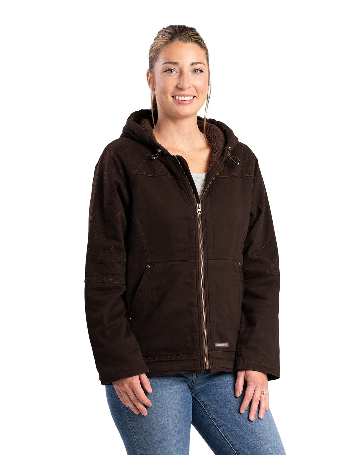 Ladies Sherpa&#45;Lined Twill Hooded Jacket-Berne