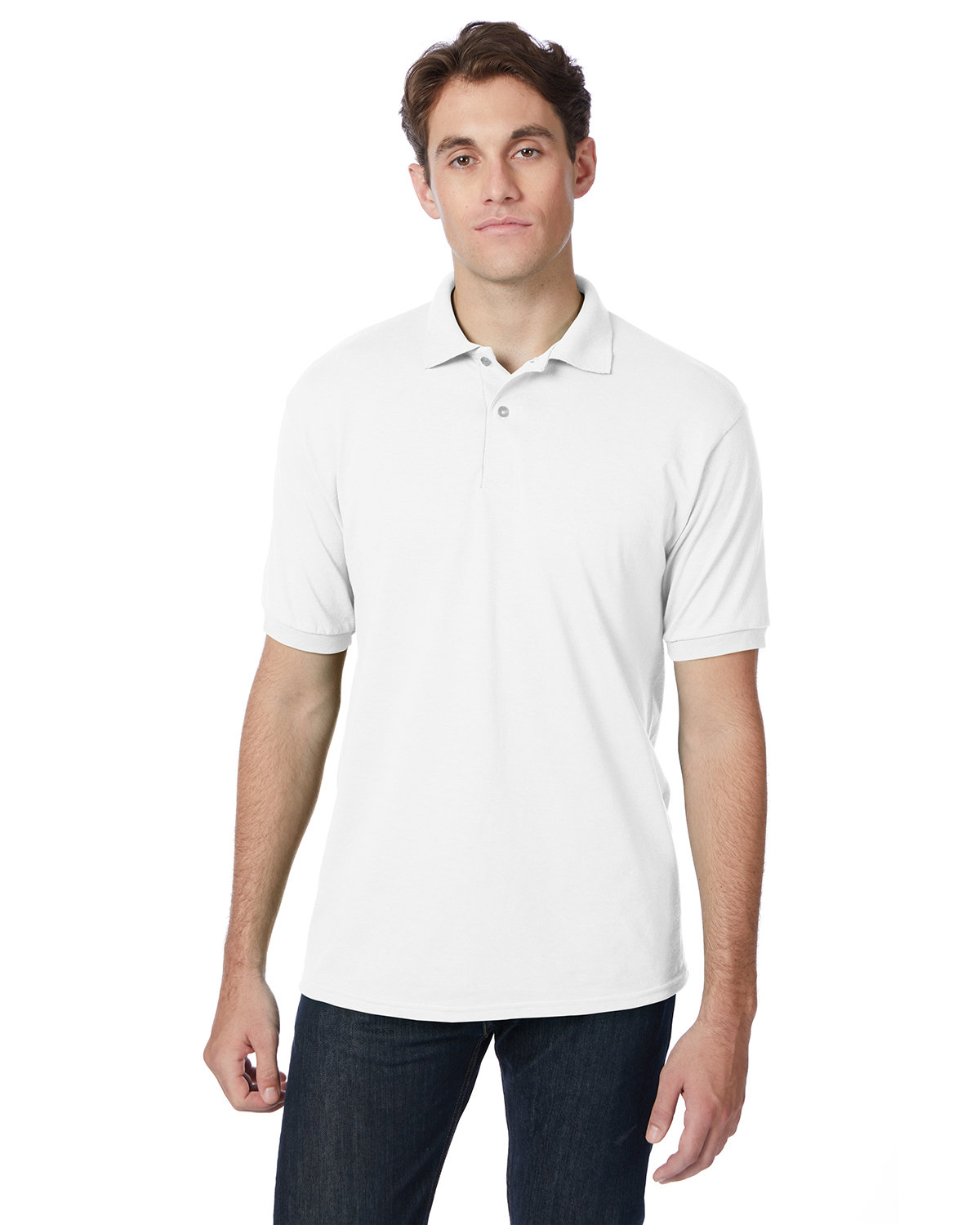 Hanes Adult 50/50 EcoSmart® Jersey Knit Polo WHITE 