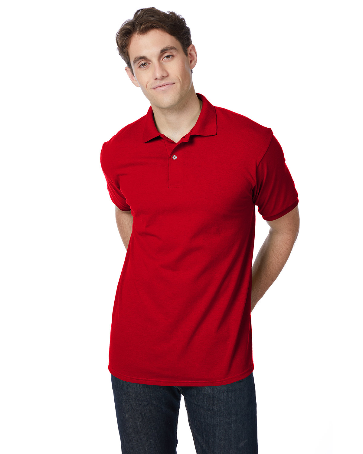 Hanes Adult 50/50 EcoSmart® Jersey Knit Polo DEEP RED 