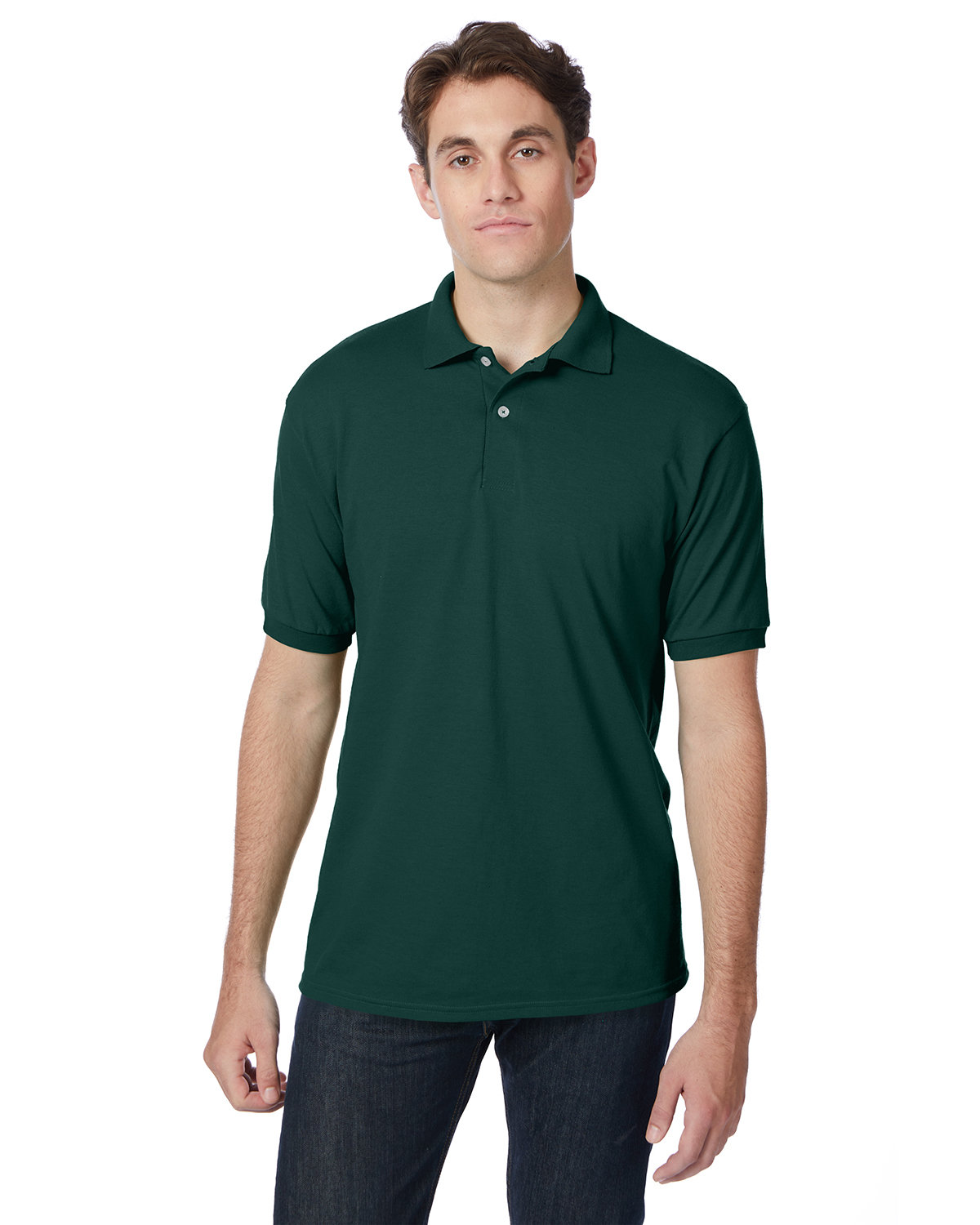 Hanes Adult 50/50 EcoSmart® Jersey Knit Polo DEEP FOREST 