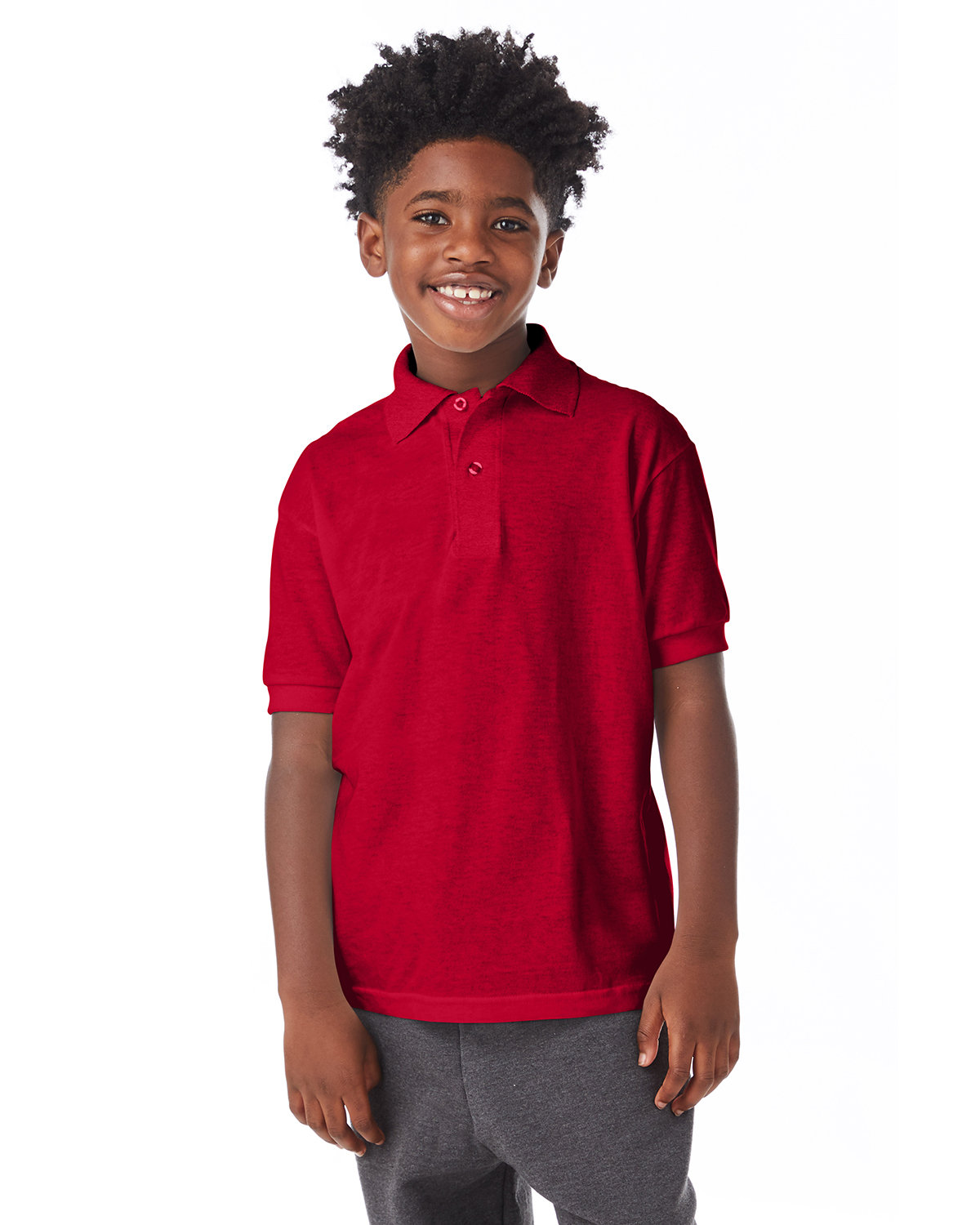 Hanes Youth 50/50 EcoSmart® Jersey Knit Polo DEEP RED 