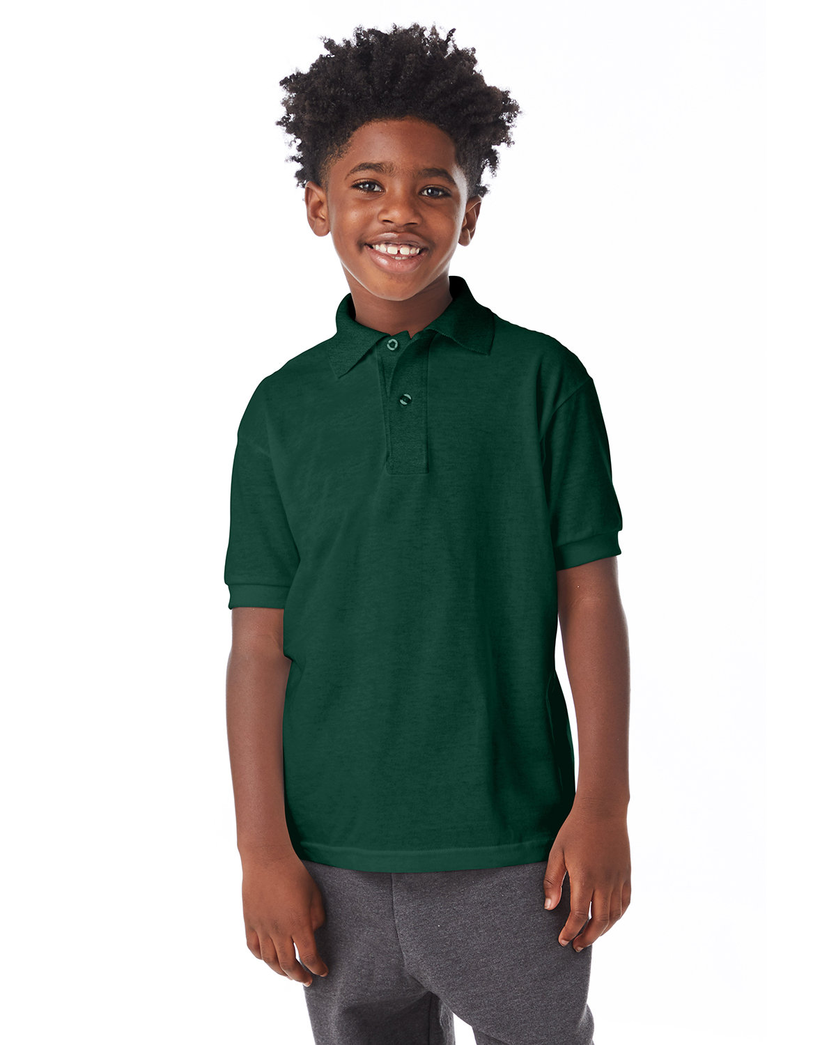 Hanes Youth 50/50 EcoSmart® Jersey Knit Polo DEEP FOREST 