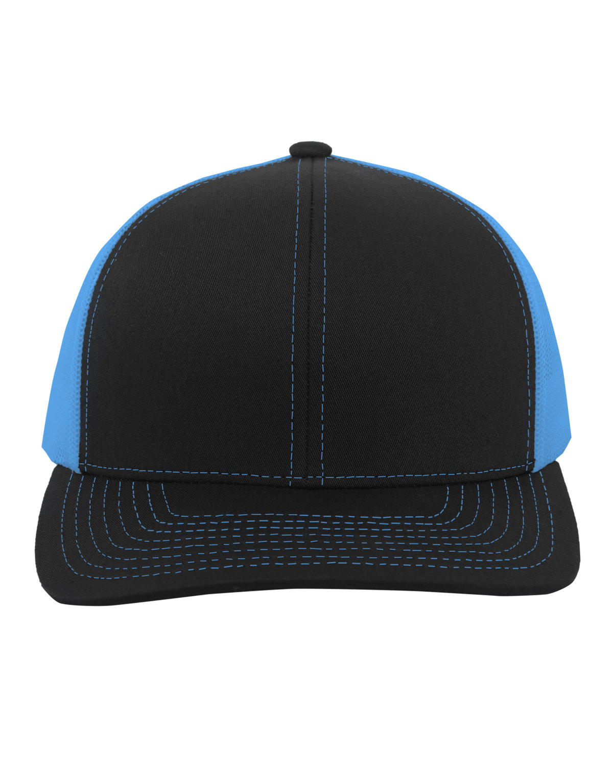 Pacific Headwear Trucker Snapback Hat BLACK/ NEON BLUE 