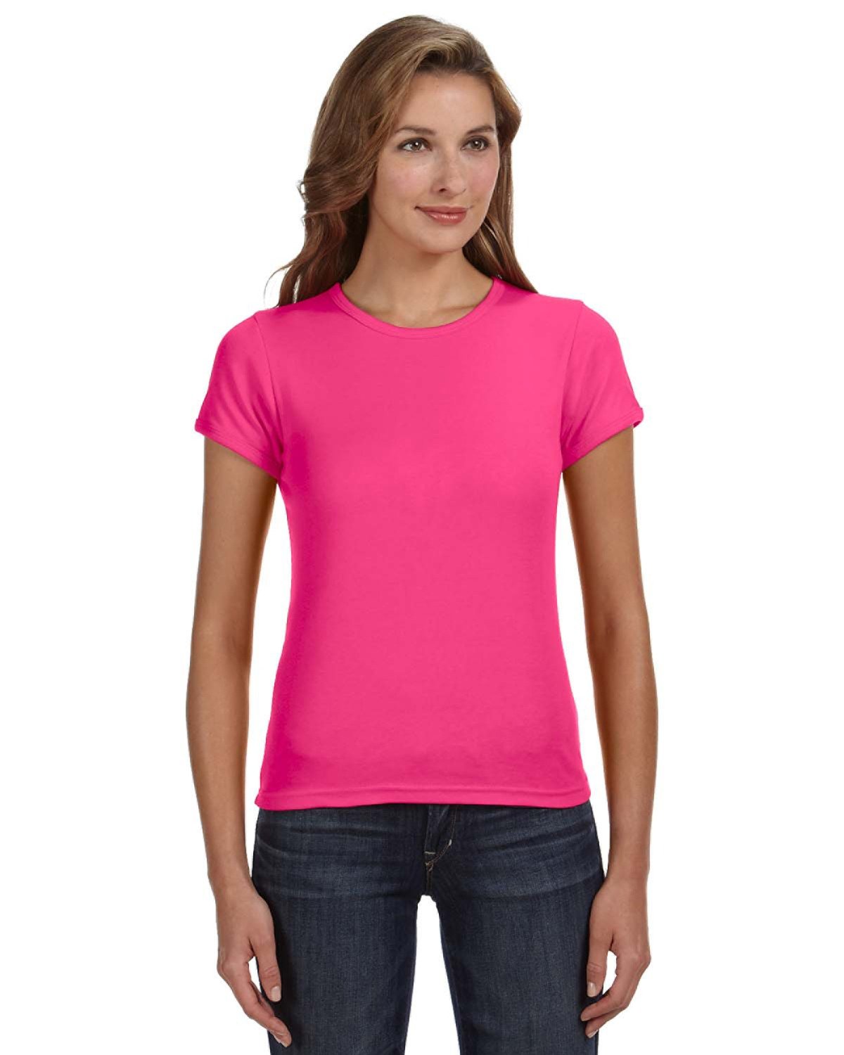 Anvil Ladies' 1x1 Baby Rib Scoop T-Shirt HOT PINK 