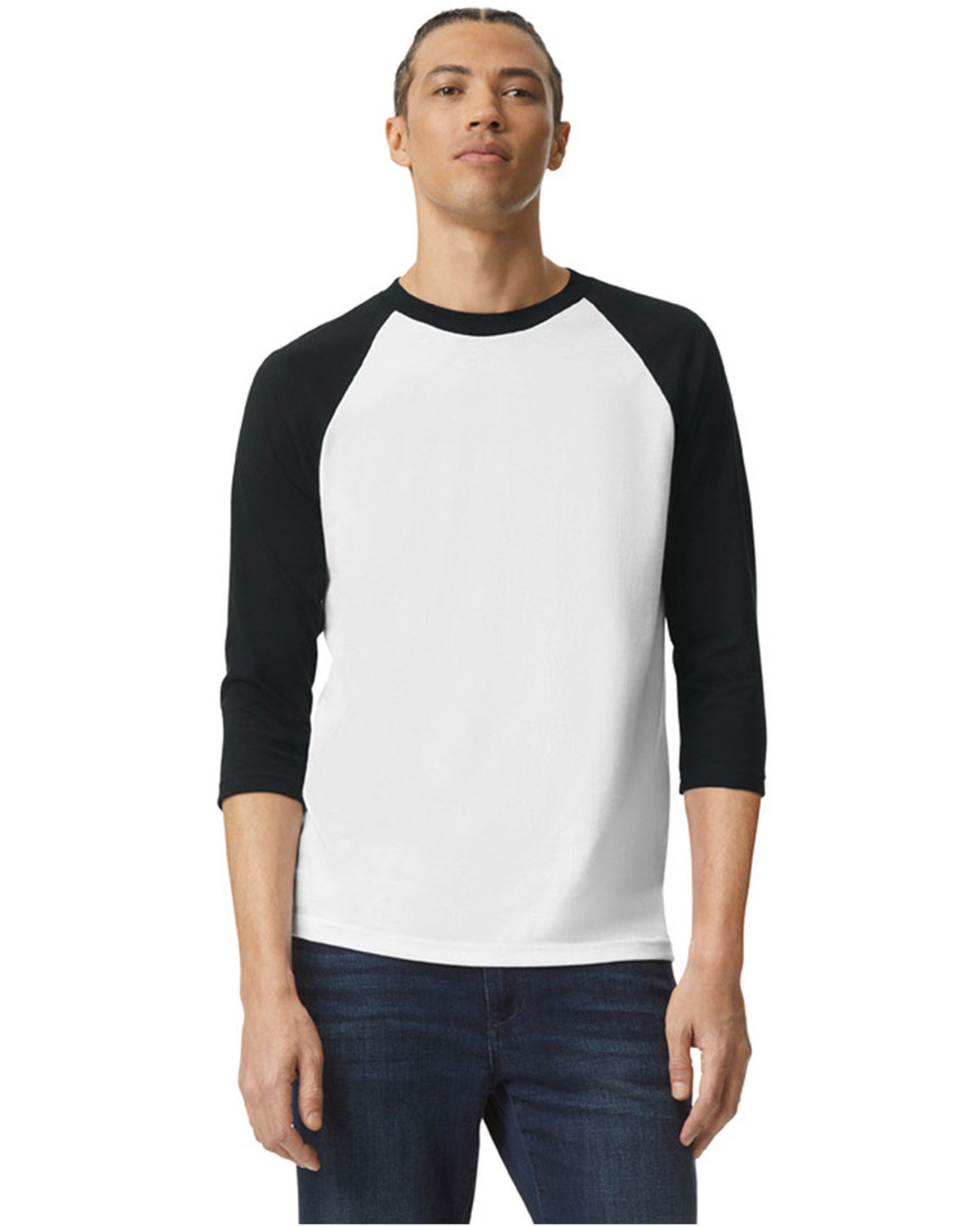 American Apparel Unisex CVC Raglan T-Shirt WHITE/ BLACK 