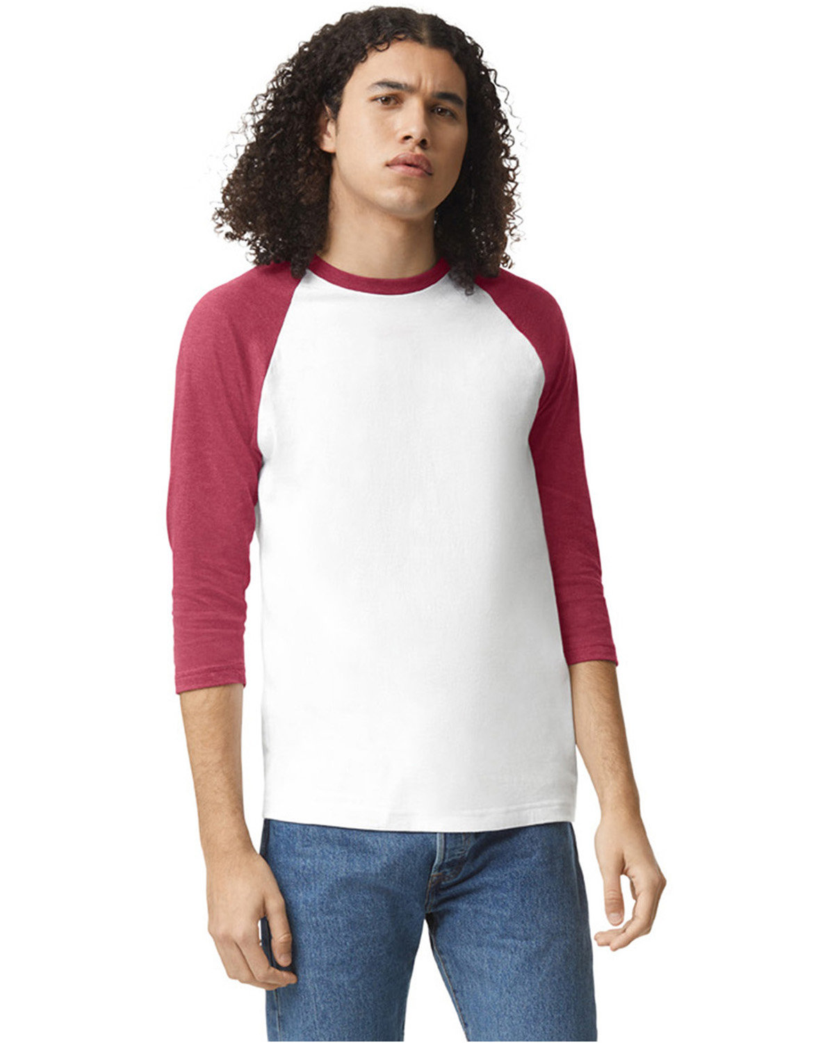 American Apparel Unisex CVC Raglan T-Shirt WHITE/ HTR CRDNL 