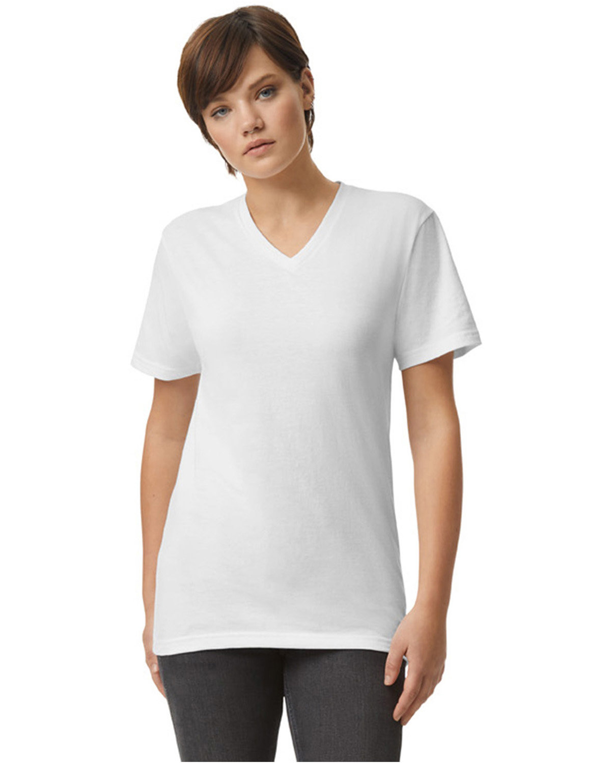 American Apparel Unisex CVC V-Neck T-Shirt WHITE 