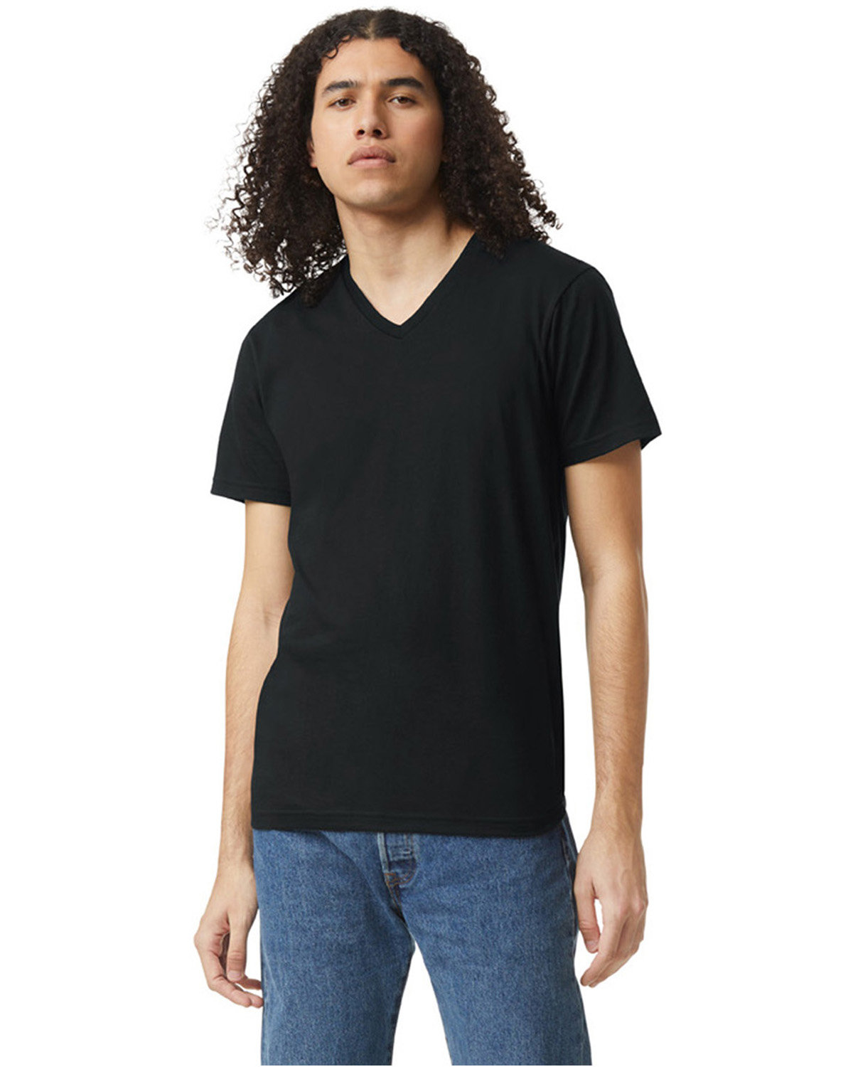 American Apparel Unisex CVC V-Neck T-Shirt BLACK 