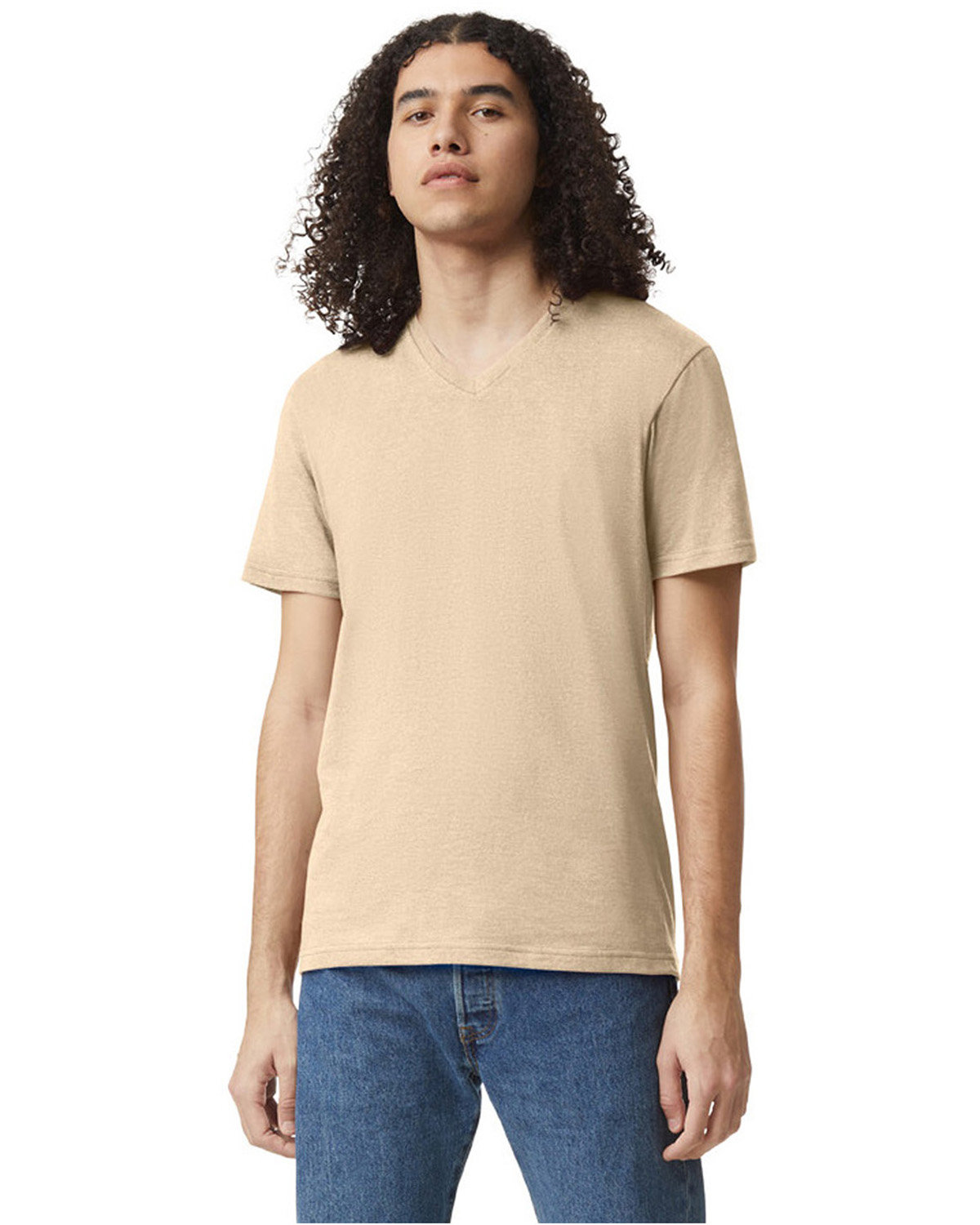 American Apparel Unisex CVC V-Neck T-Shirt HEATHER BONE 