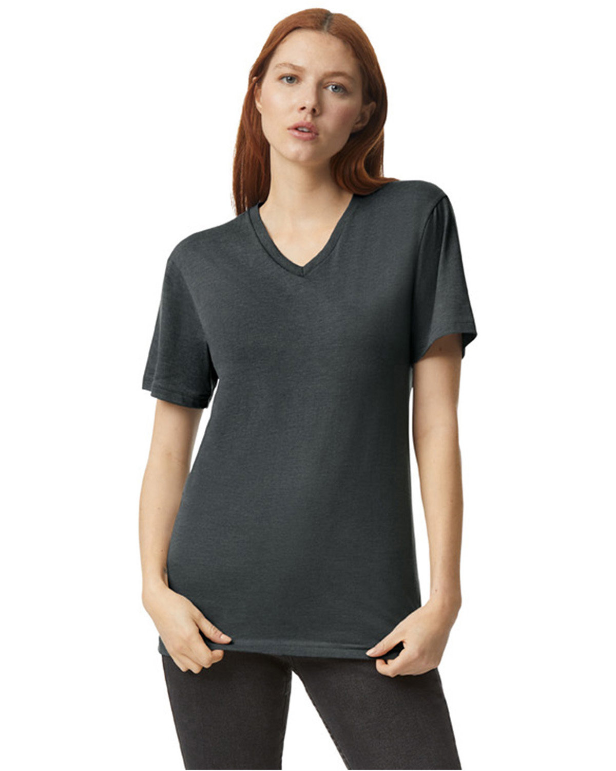 American Apparel Unisex CVC V-Neck T-Shirt HEATHER CHARCOAL 