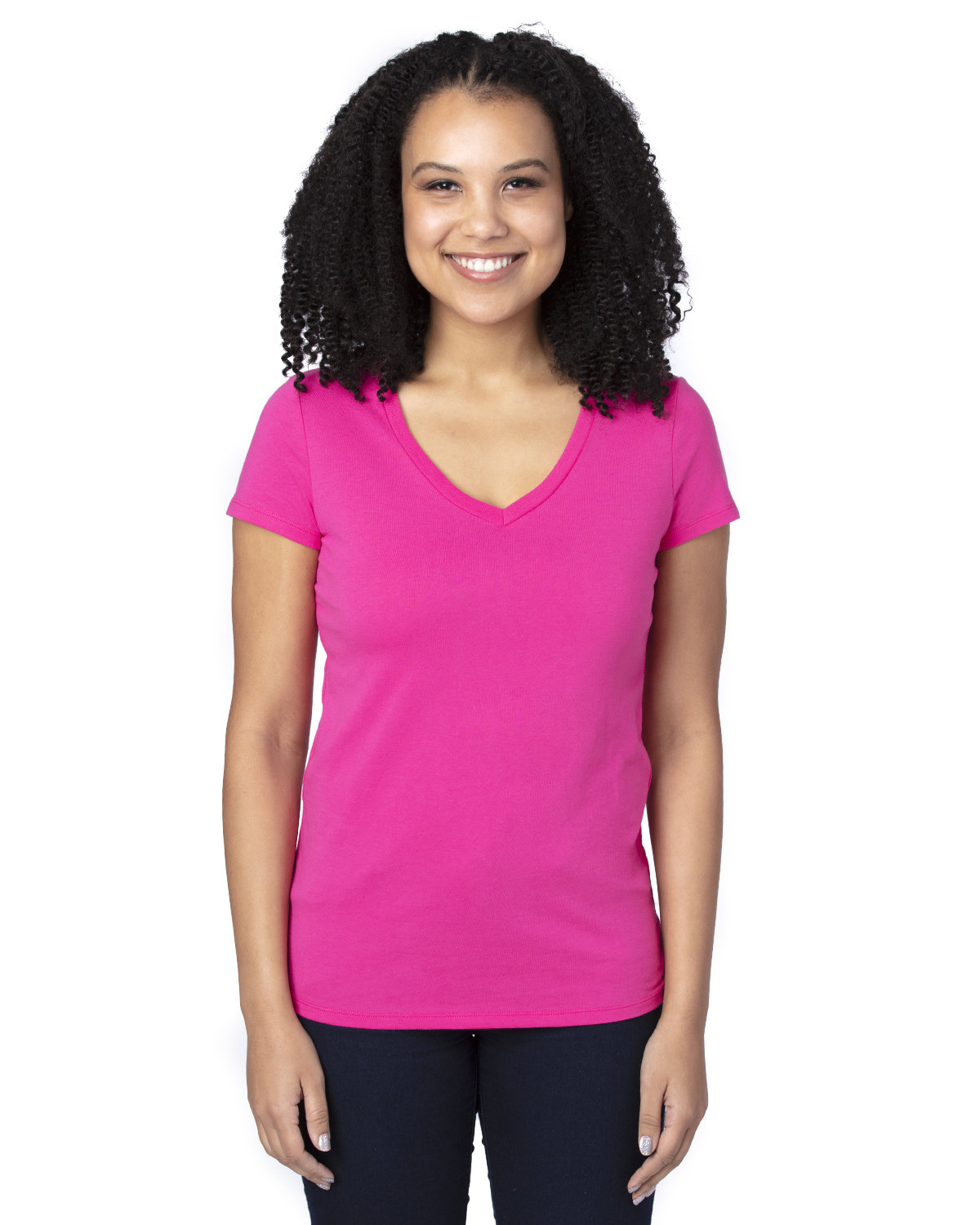 Threadfast Apparel Ladies' Ultimate V-Neck T-Shirt HOT PINK 