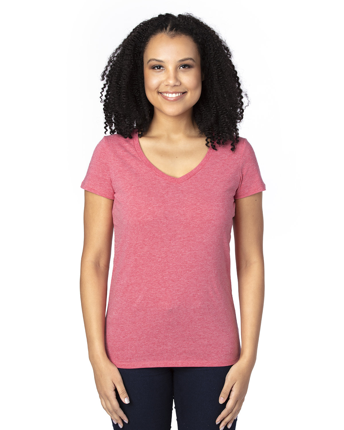 Threadfast Apparel Ladies' Ultimate V-Neck T-Shirt RED HEATHER 