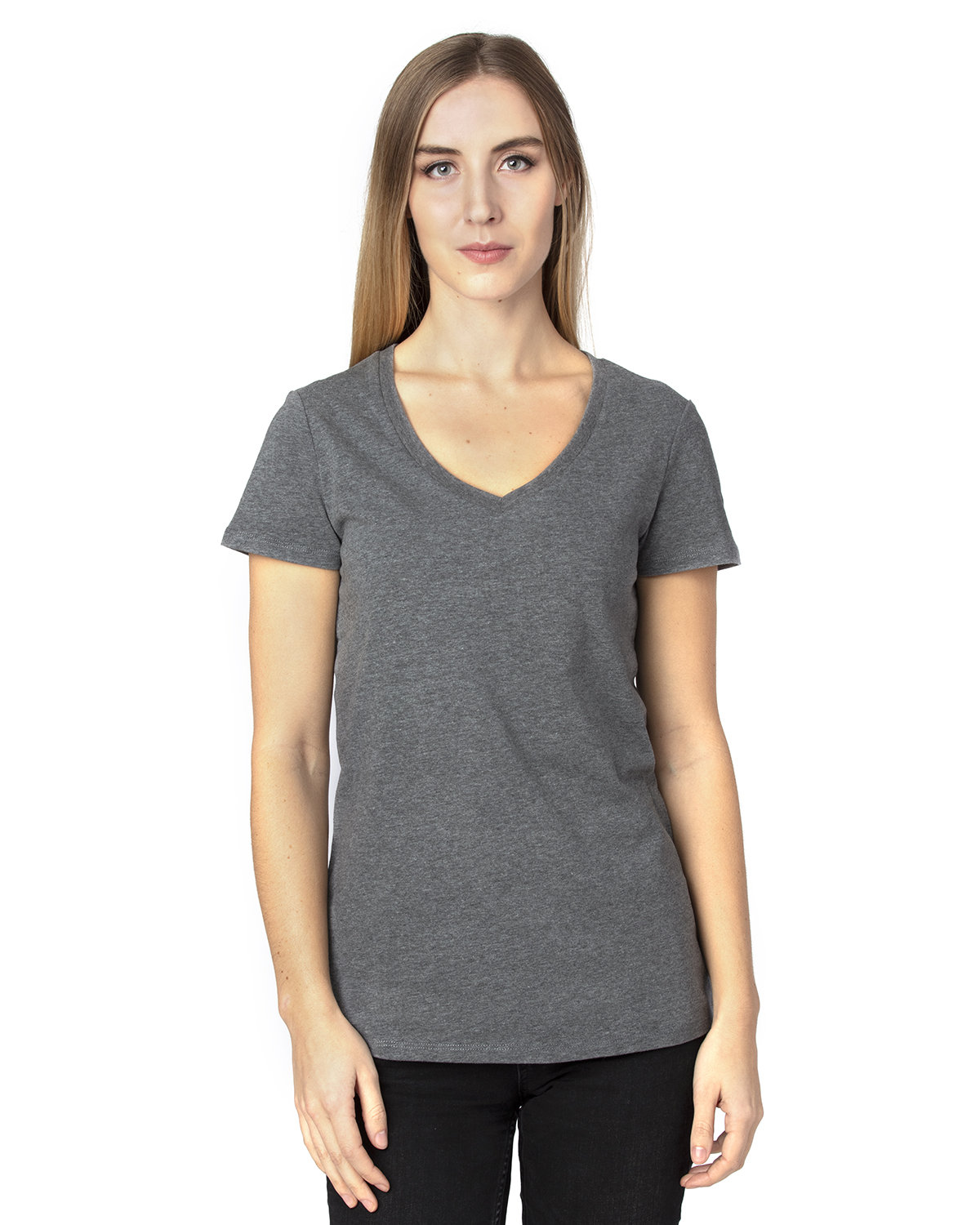 Threadfast Apparel Ladies' Ultimate V-Neck T-Shirt CHARCOAL HEATHER 