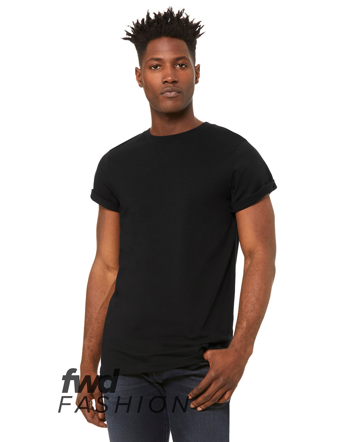 Bella + Canvas FWD Fashion Unisex Jersey Rolled Cuff T-Shirt BLACK 