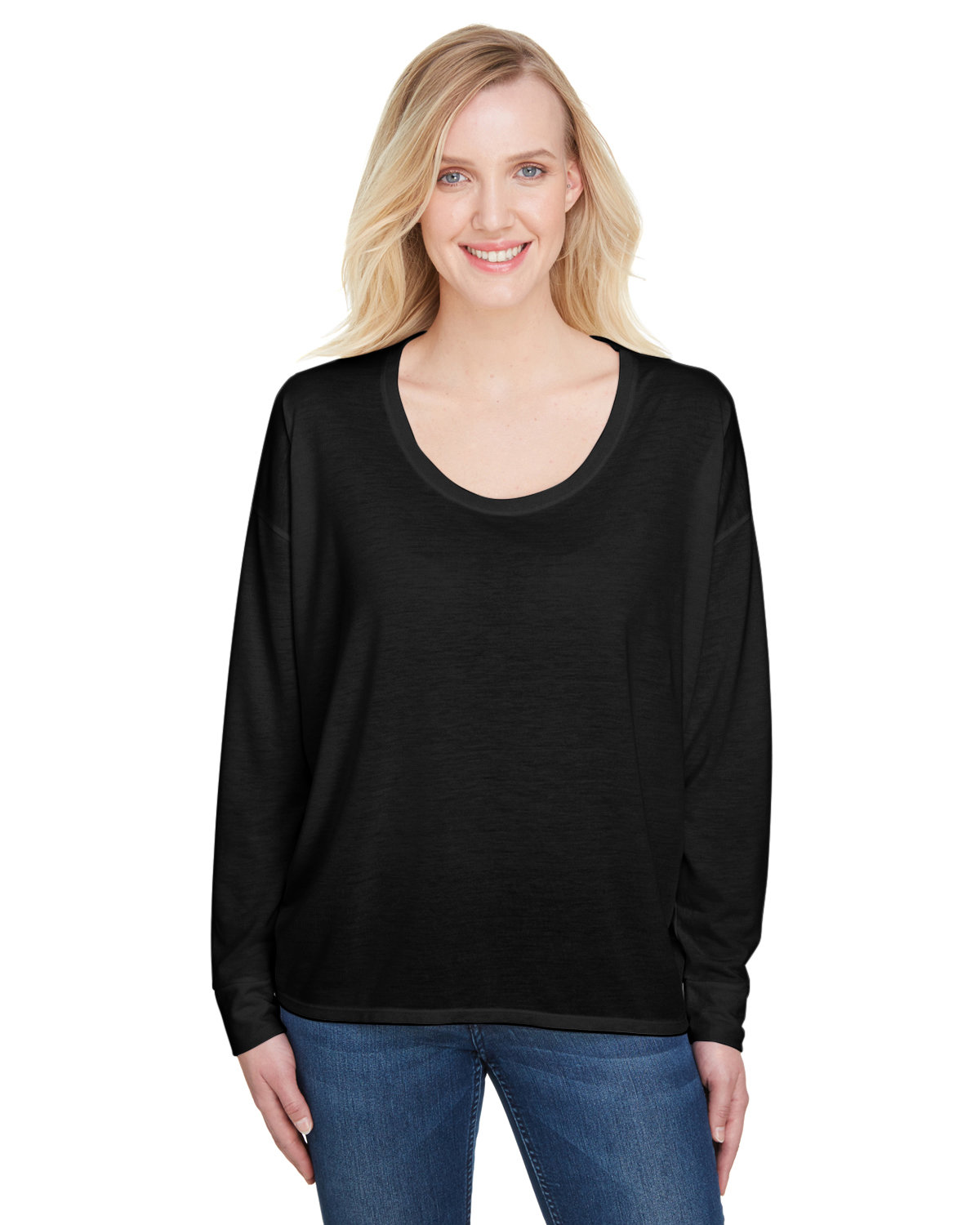 Anvil Ladies' Freedom Long-Sleeve T-Shirt BLACK 