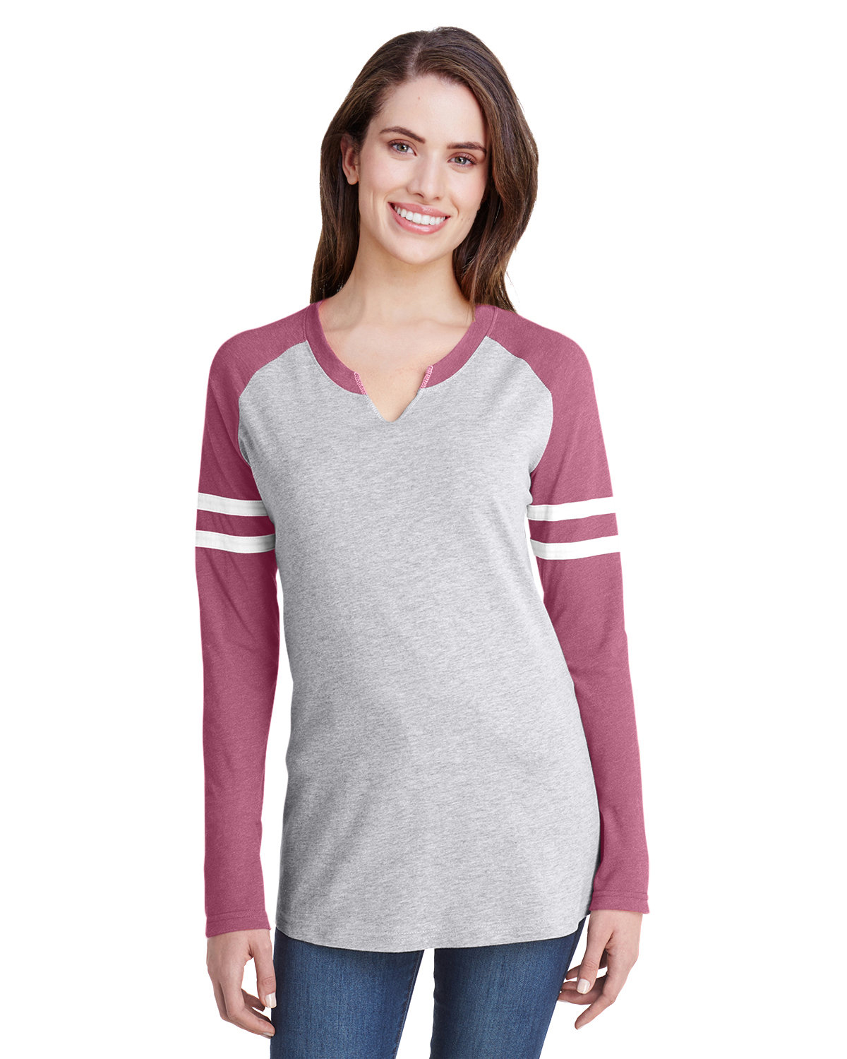 LAT Ladies' Gameday Mash-Up Long Sleeve Fine Jersey T-Shirt VN HT/ VN BRG/ W 