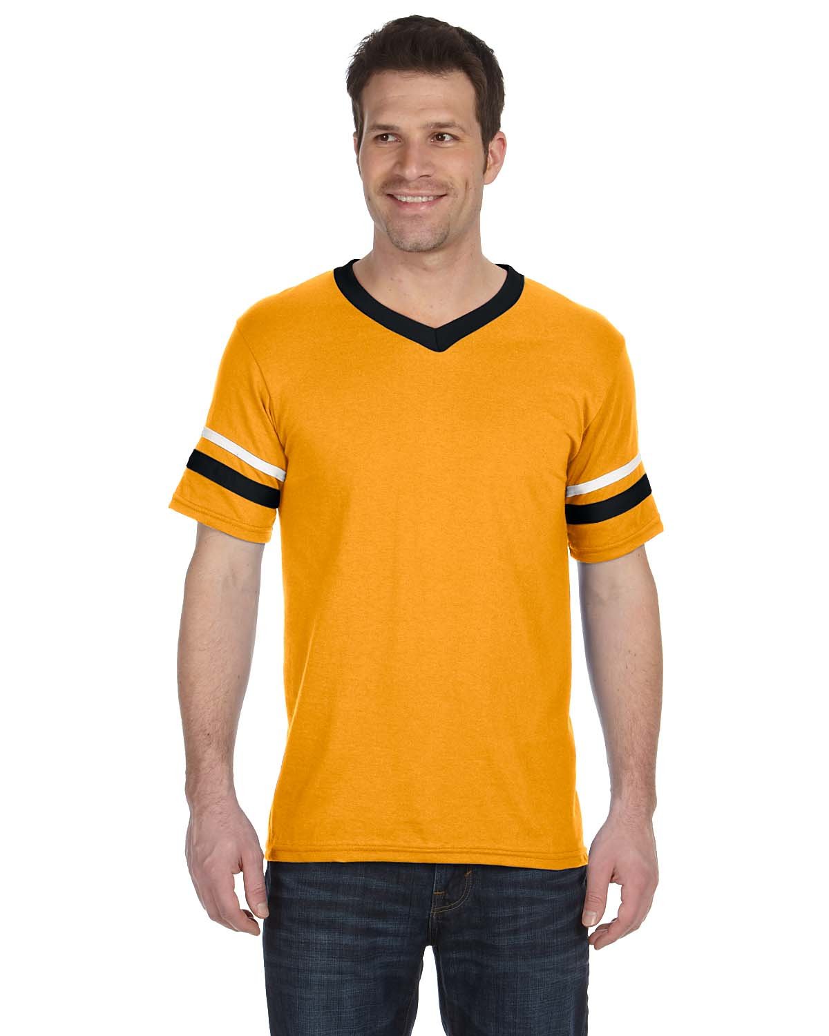 Augusta Sportswear Adult Sleeve Stripe Jersey GOLD/ BLACK/ WHT 