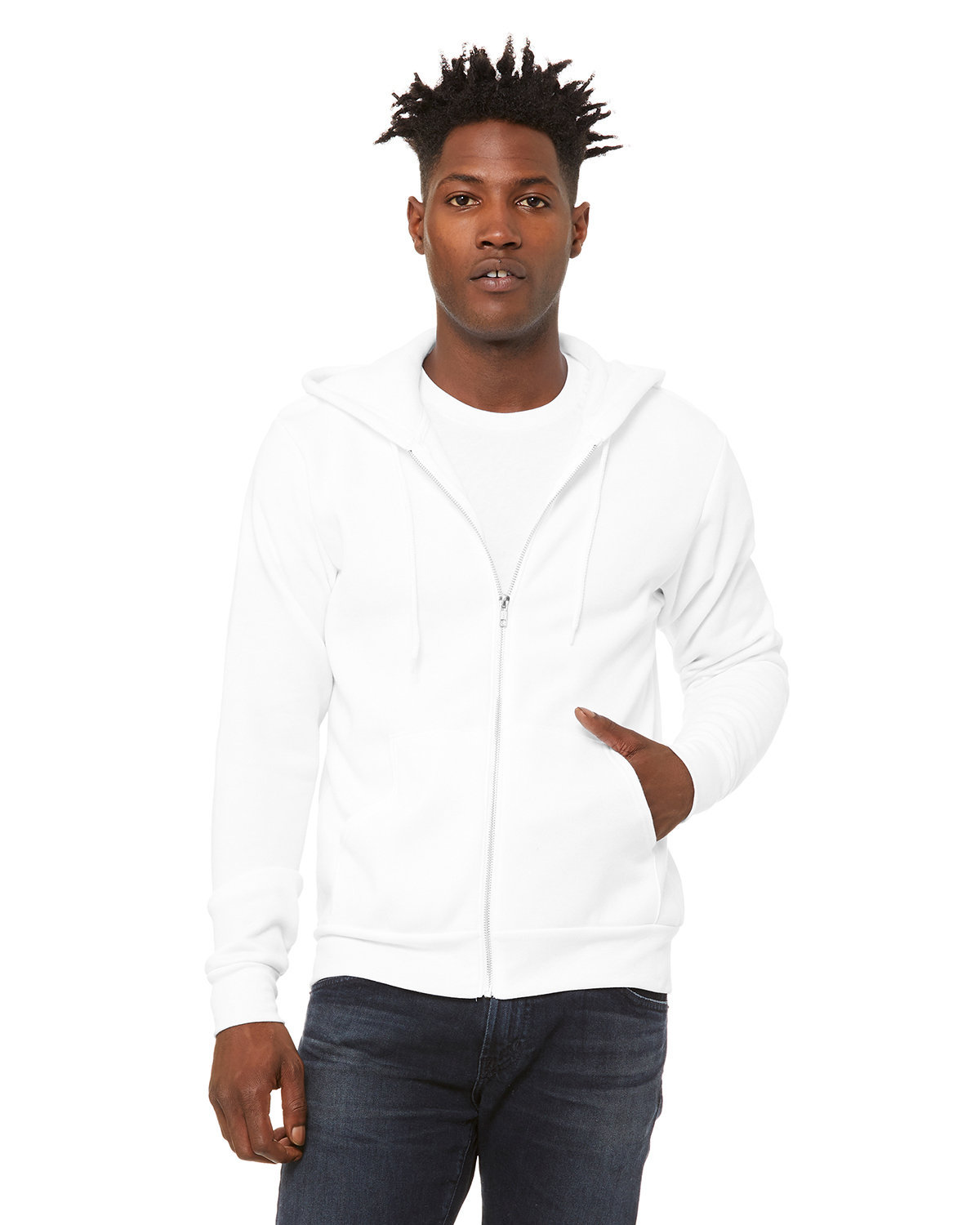 Bella + Canvas Unisex Poly-Cotton Fleece Full-Zip Hooded Sweatshirt DTG WHITE 