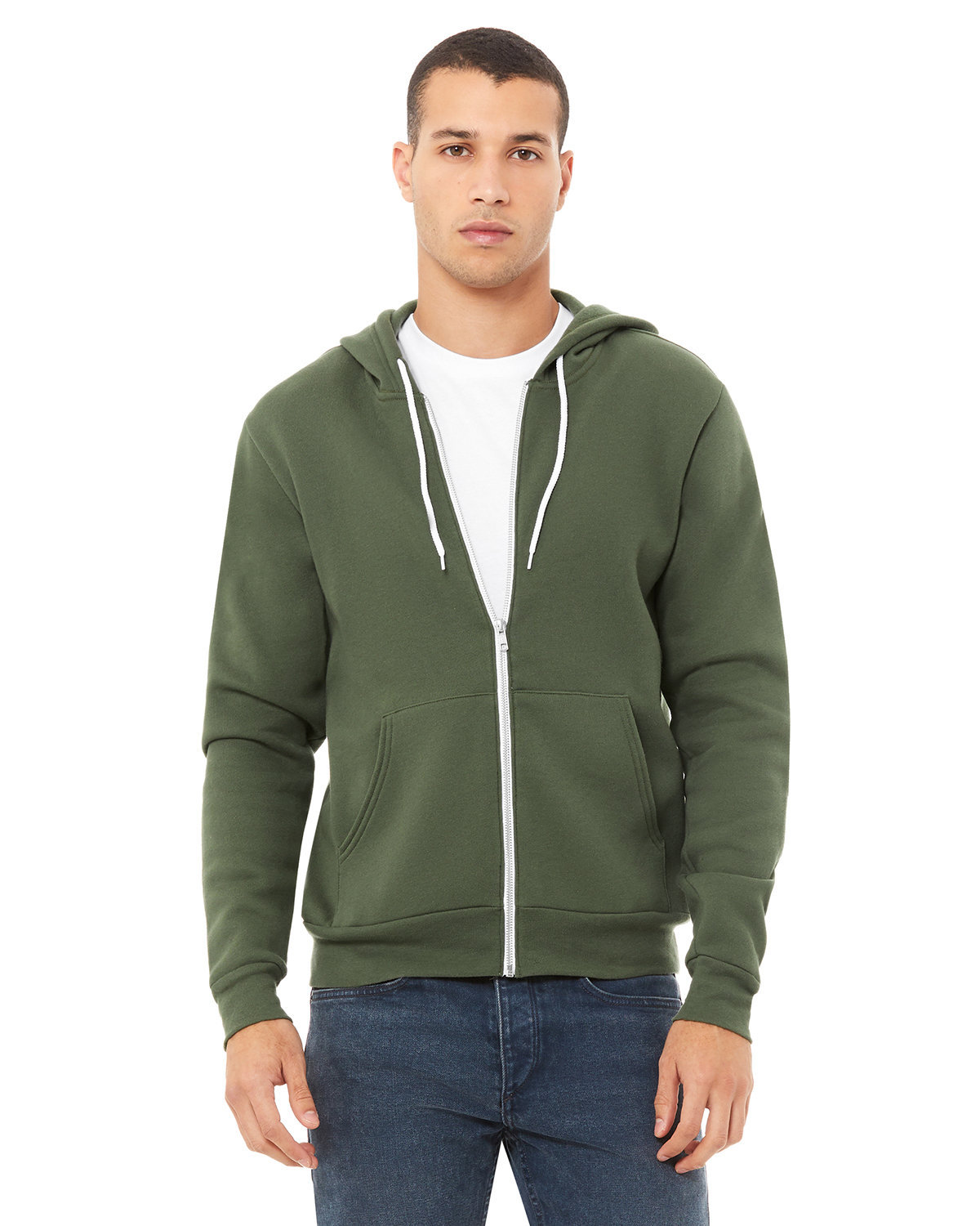 Bella + Canvas Unisex Poly-Cotton Fleece Full-Zip Hooded Sweatshirt MILITARY GREEN 
