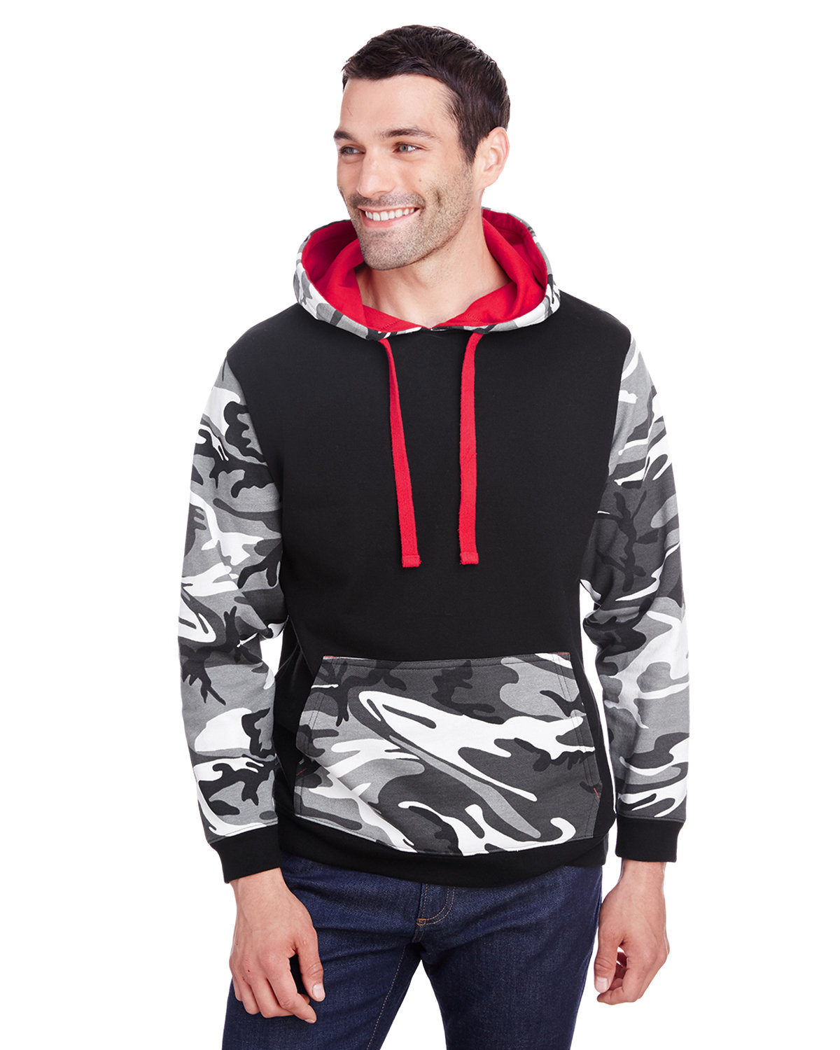 Code Five Men's Fashion Camo Hooded Sweatshirt BLK/ URBN WD/ RD 