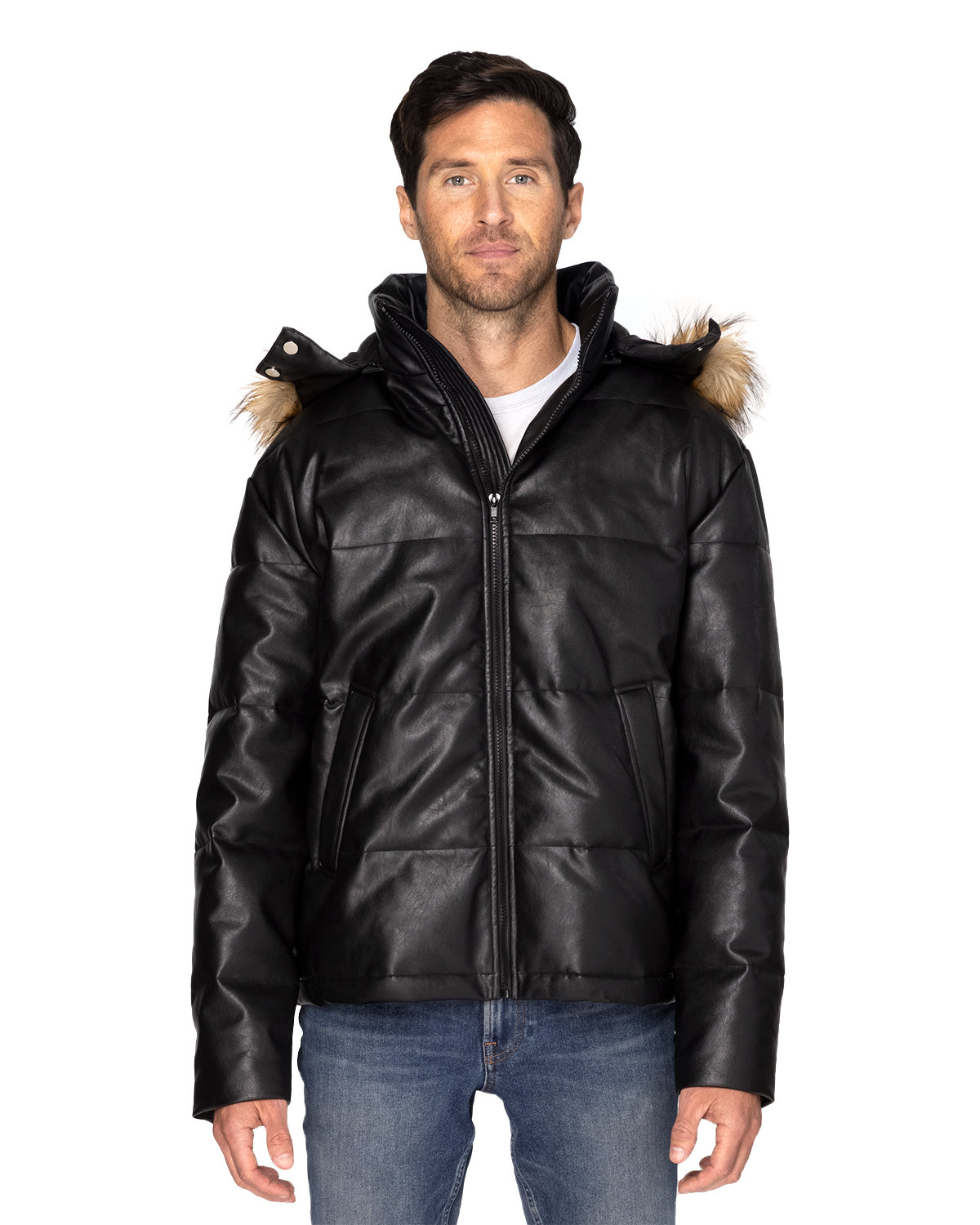Threadfast Apparel Unisex Vegan Leather Puffer Jacket BLACK VEGAN LTHR 