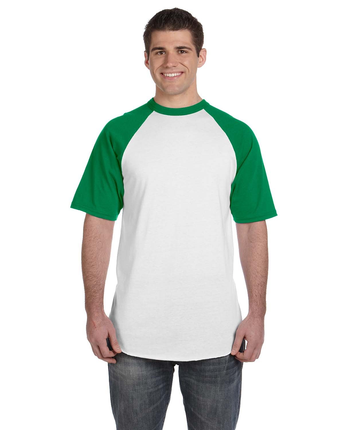 Augusta Sportswear Adult Short-Sleeve Baseball Jersey WHITE/ KELLY 