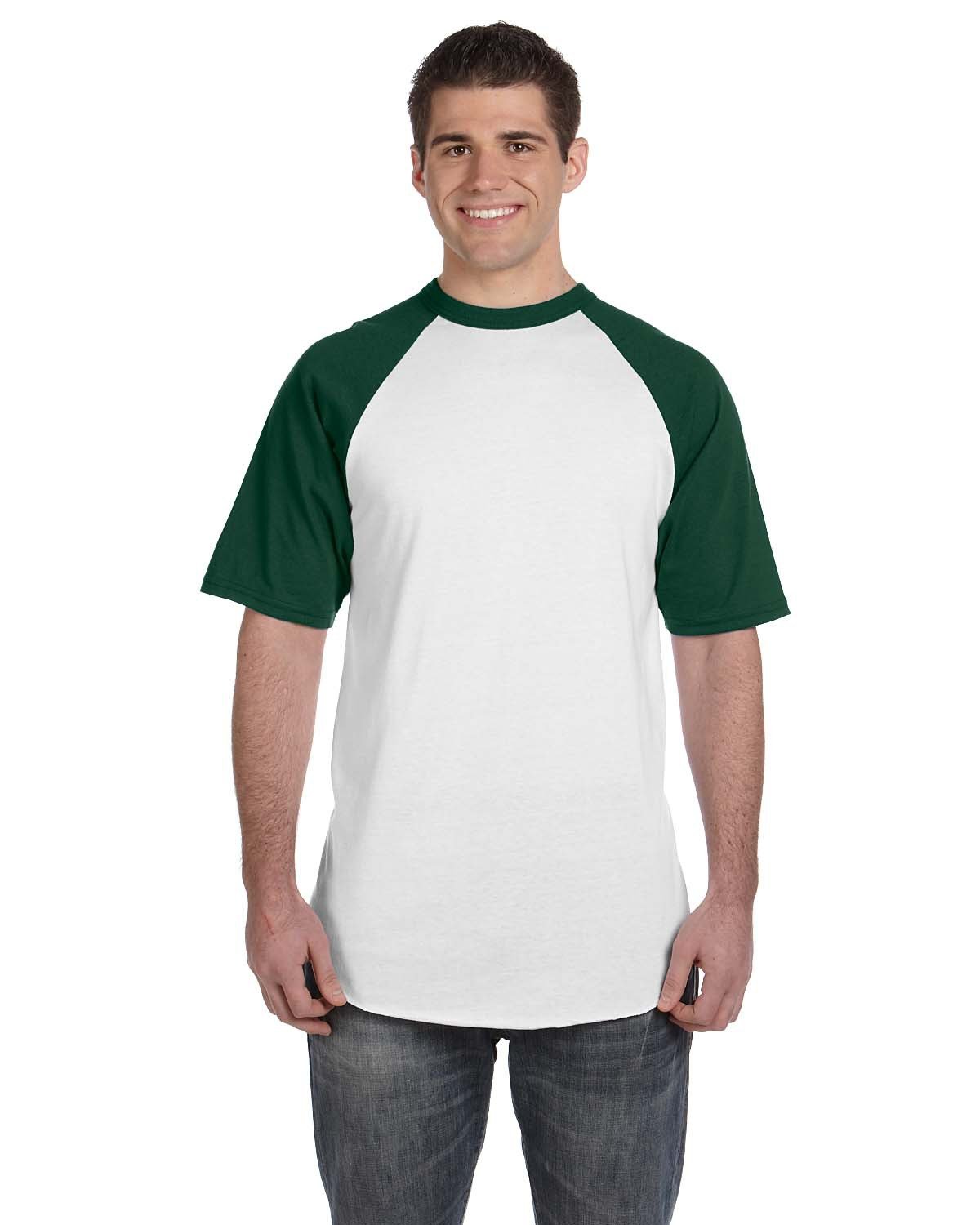 Augusta Sportswear Adult Short-Sleeve Baseball Jersey WHITE/ DRK GREEN 