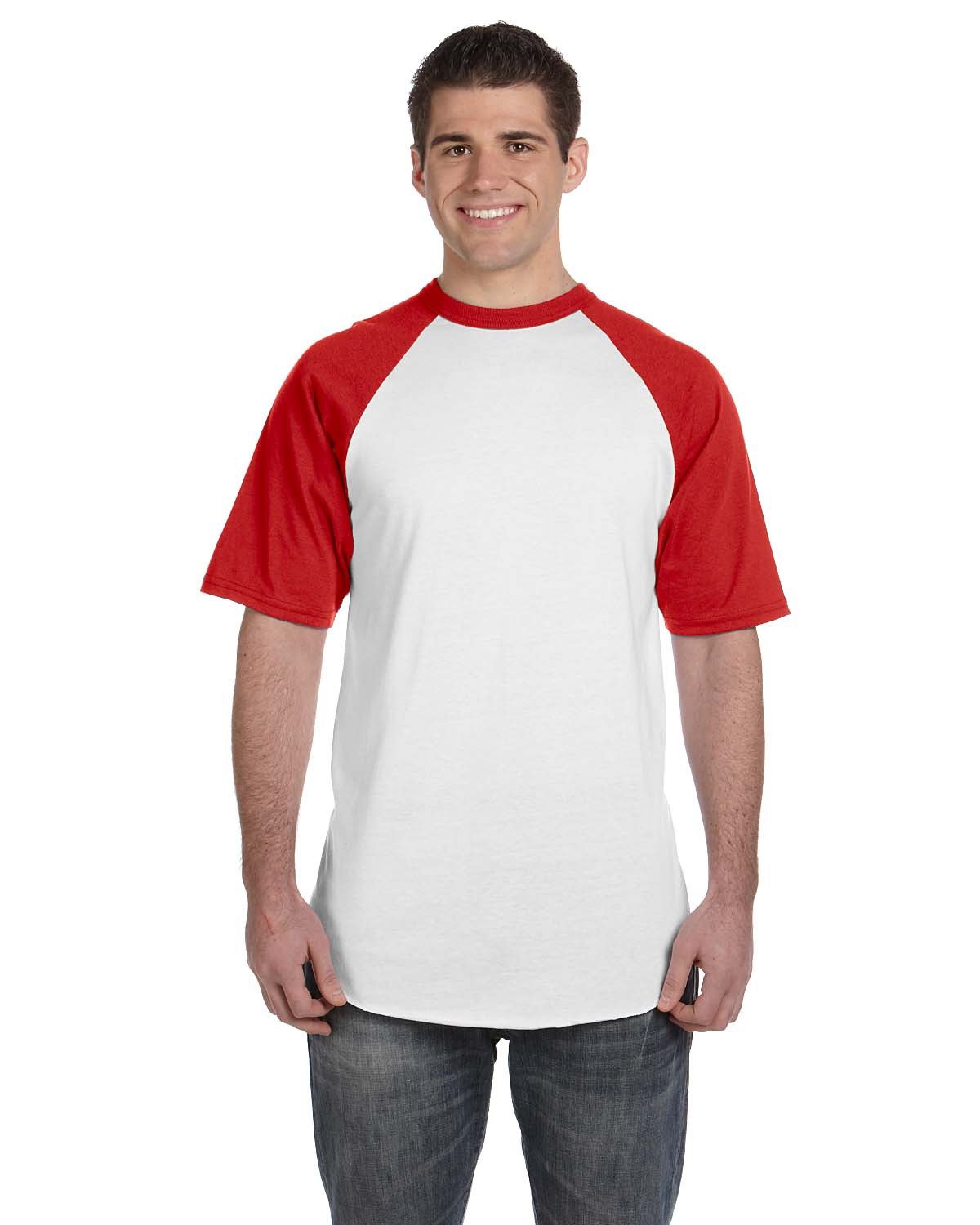 Augusta Sportswear Adult Short-Sleeve Baseball Jersey WHITE/ RED 