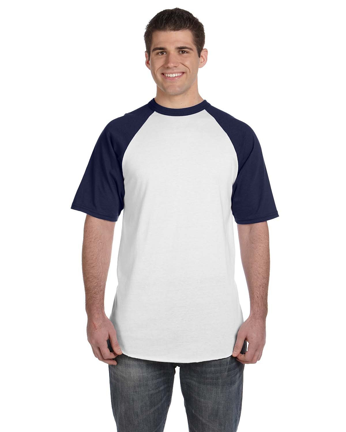 Augusta Sportswear Adult Short-Sleeve Baseball Jersey WHITE/ NAVY 