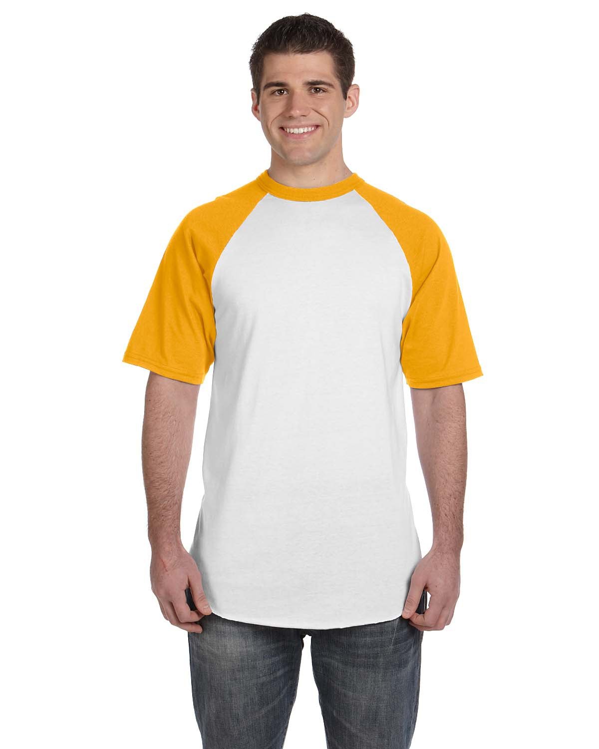 Augusta Sportswear Adult Short-Sleeve Baseball Jersey WHITE/ GOLD 