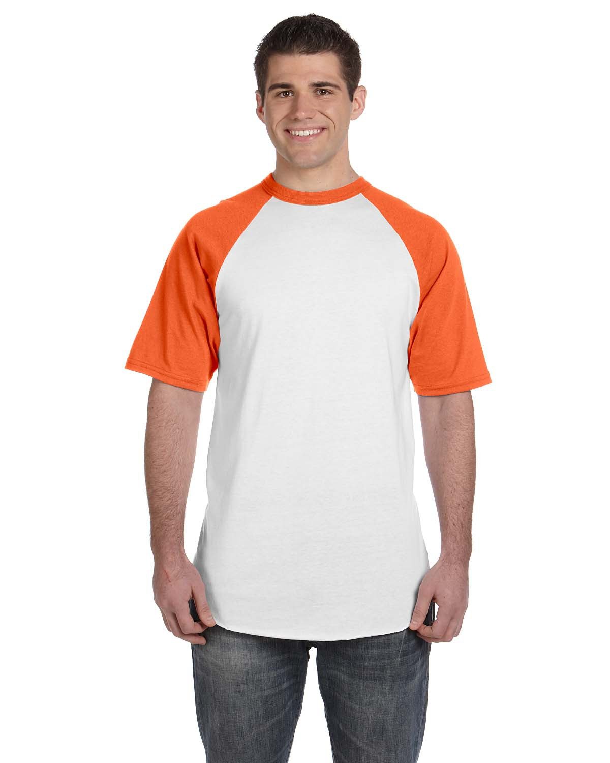 Augusta Sportswear Adult Short-Sleeve Baseball Jersey WHITE/ ORANGE 