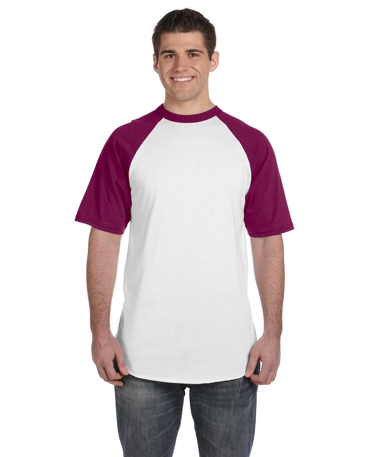 Augusta Sportswear Adult Short-Sleeve Baseball Jersey WHITE/ MAROON 