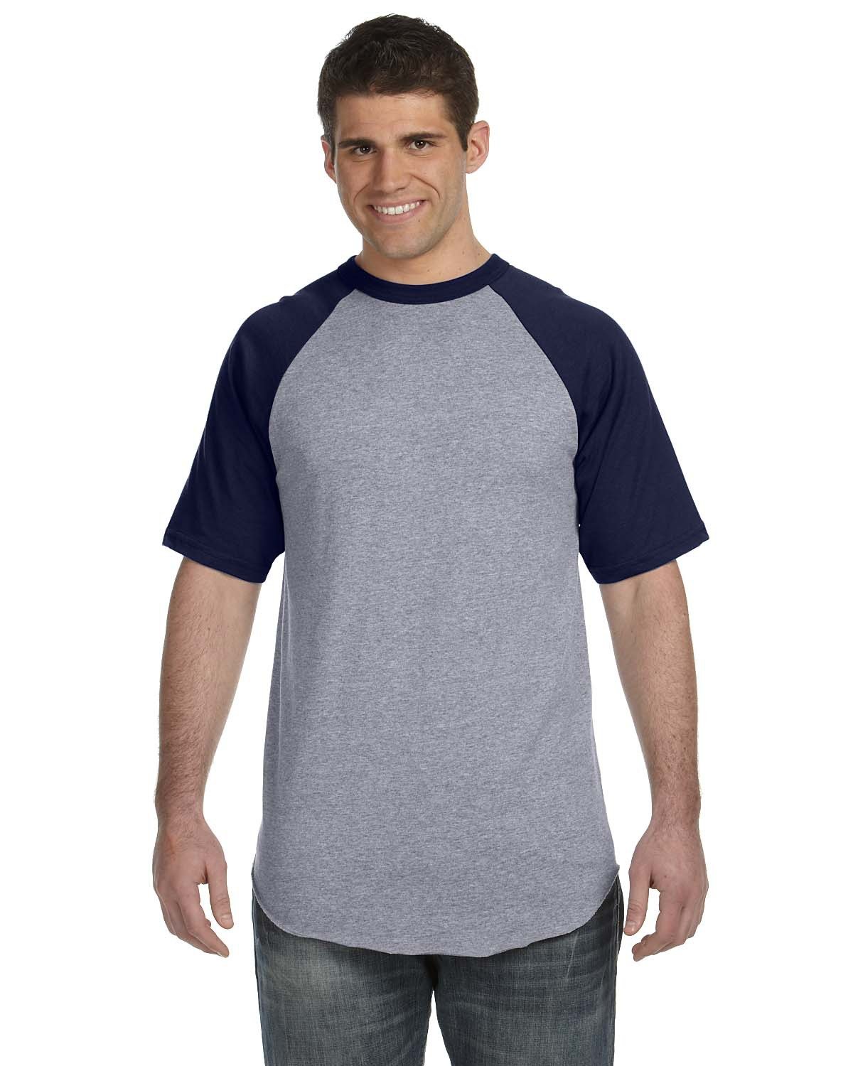 Augusta Sportswear Adult Short-Sleeve Baseball Jersey ATH HTHR/ NAVY 