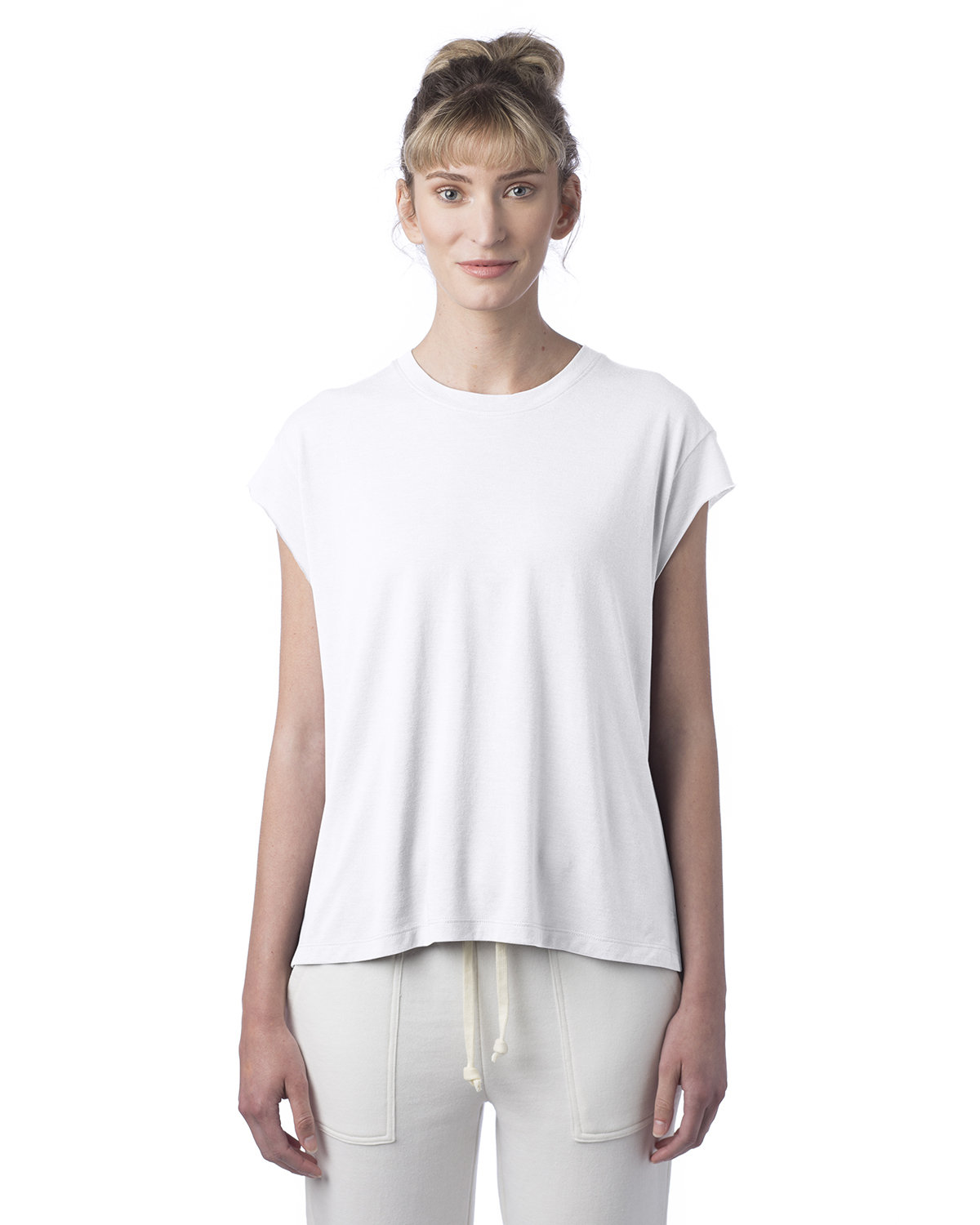 Alternative Ladies' Modal Tri-Blend Raw Edge Muscle T-Shirt WHITE 
