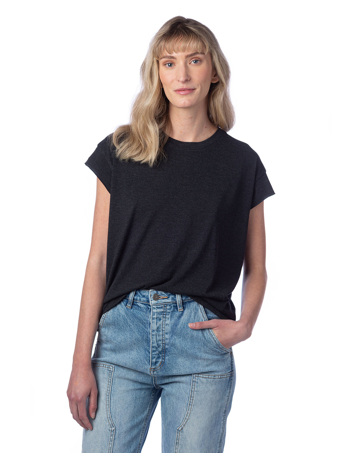 Alternative Ladies' Modal Tri-Blend Raw Edge Muscle T-Shirt black 